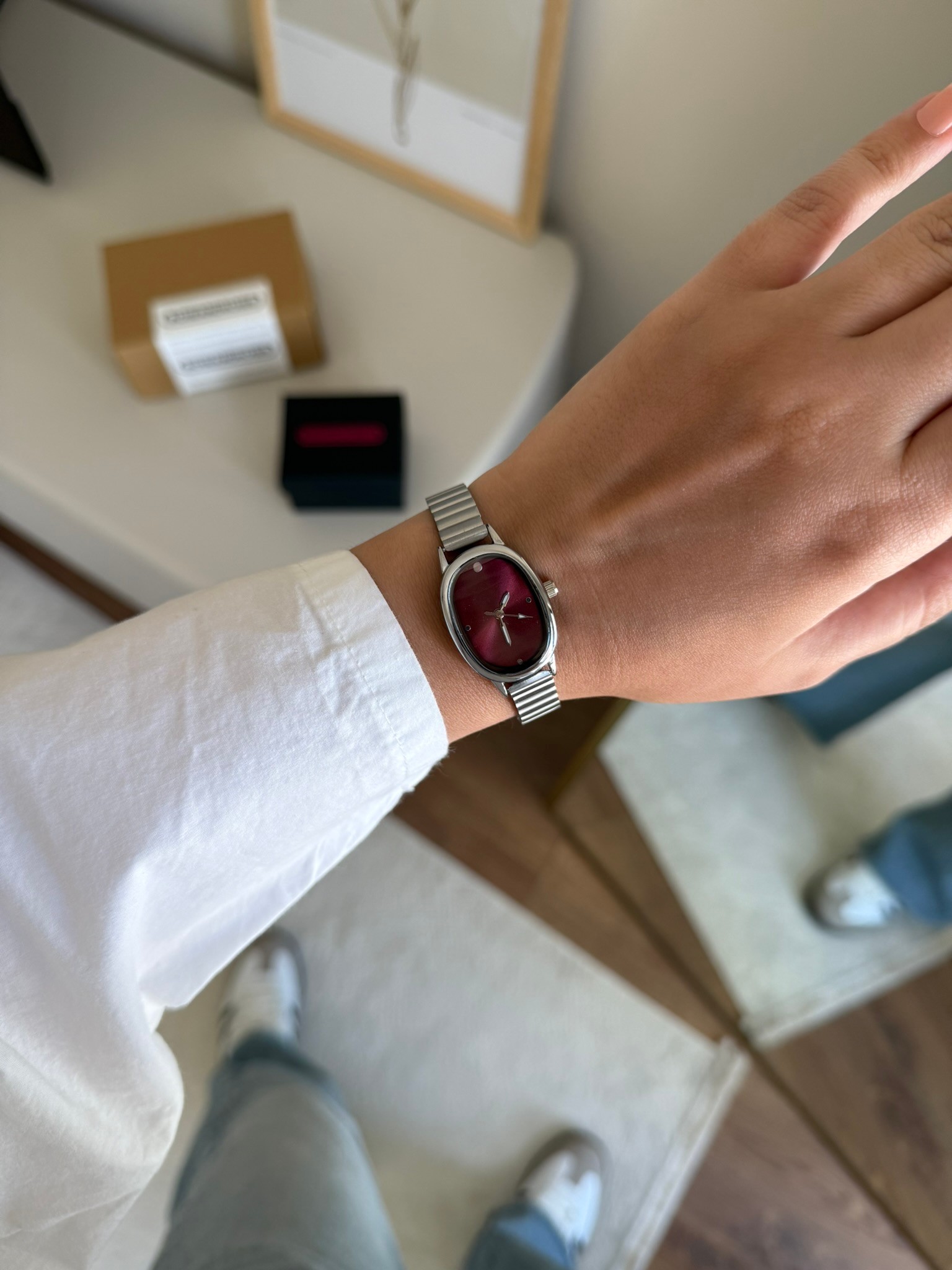 Vorsena Minimal Tasarım Kadın Kol Saati Gümüş (Bordo Kadran)