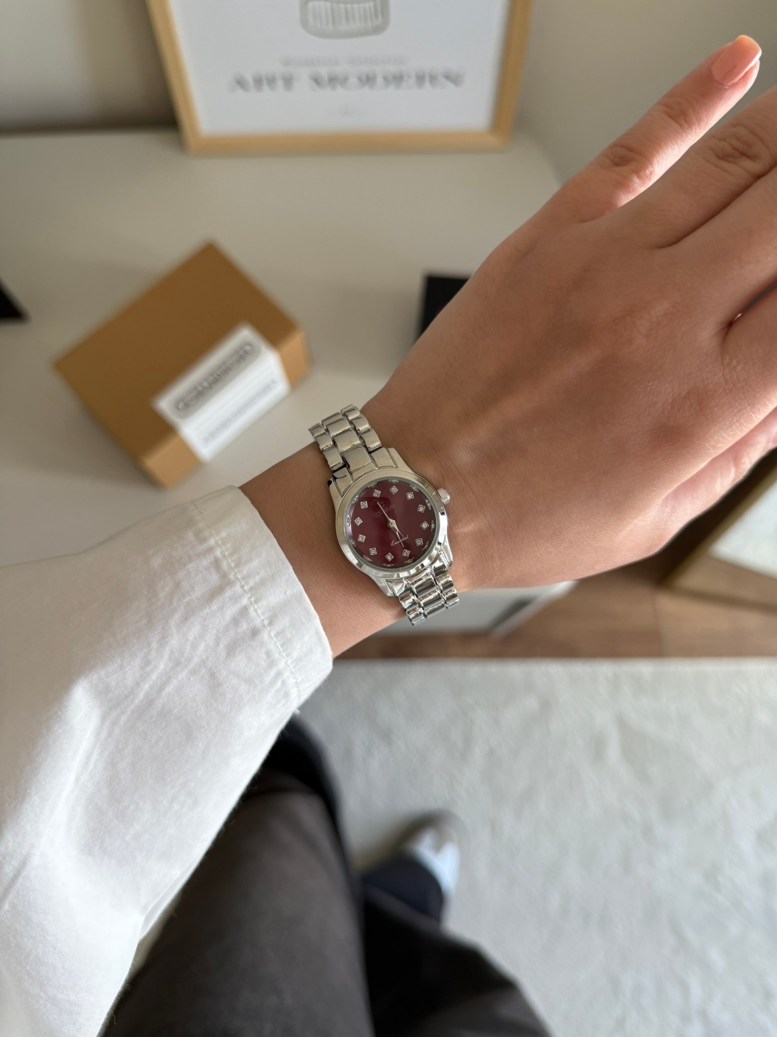 Lefin Yuvarlak Kasa Trend Kadın Kol Saati Gümüş (Bordo Kadran)