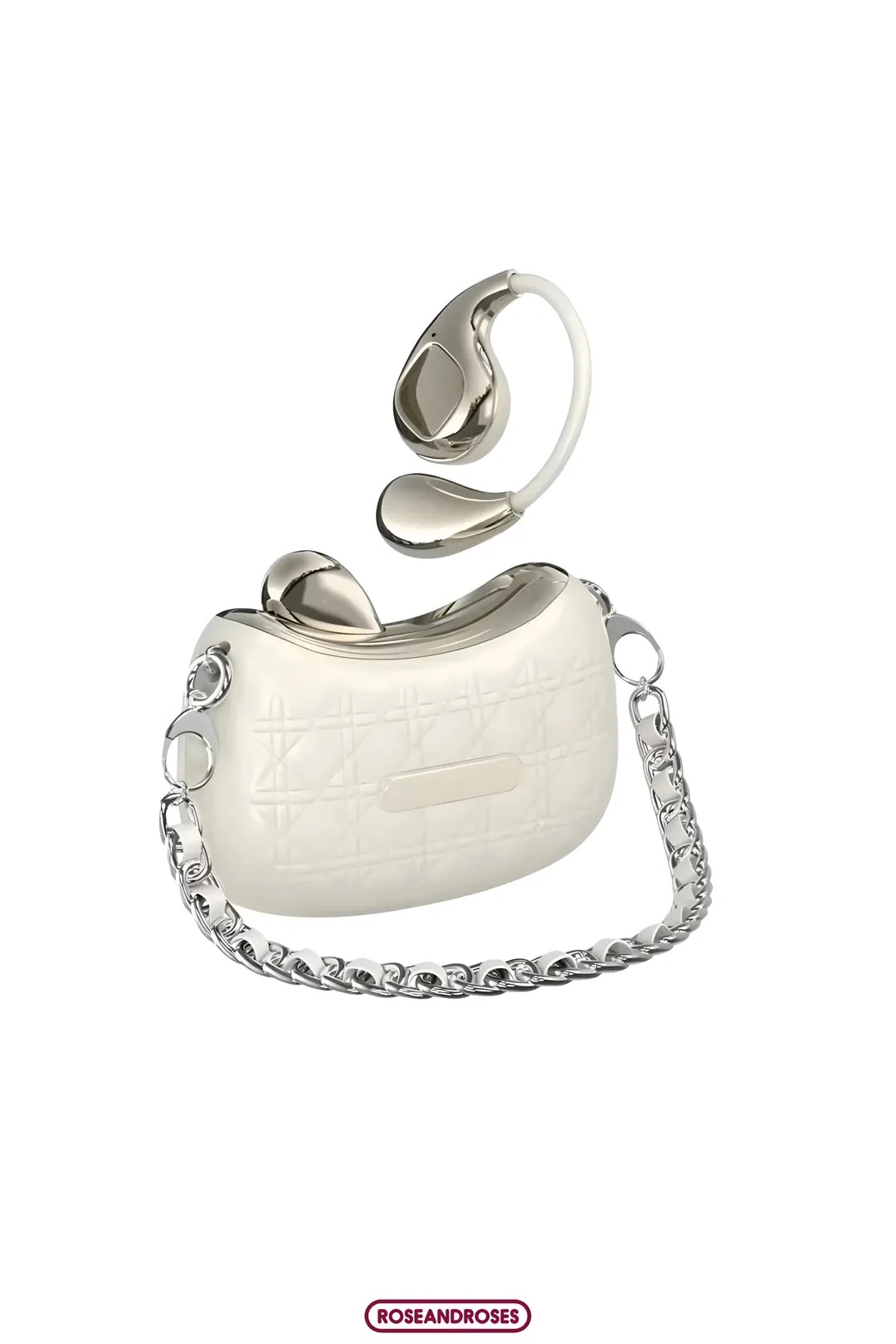 Çanta Kutulu Zincir Aksesuarlı Küpe Kablosuz Kulaklık - Krem