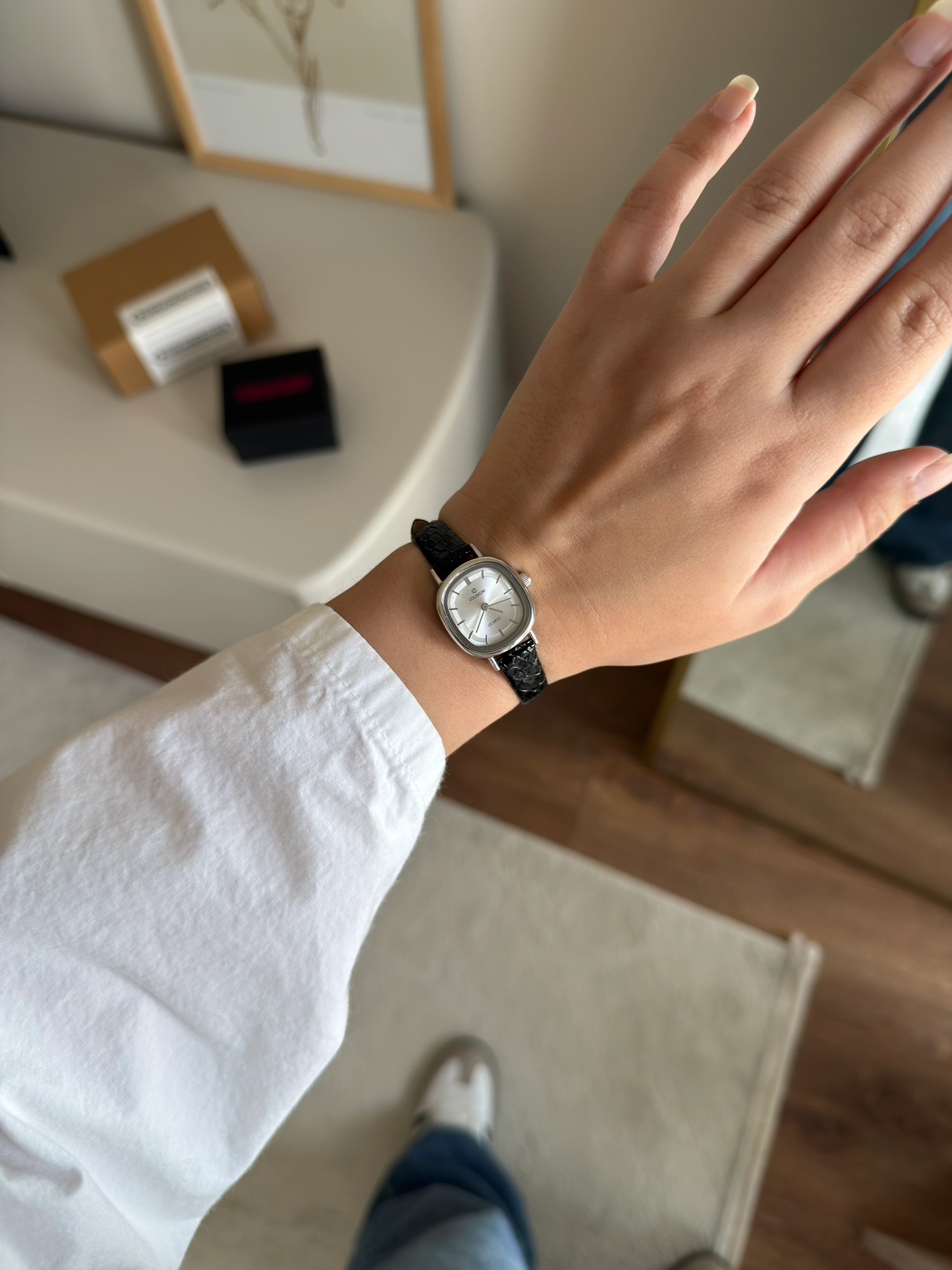 Semy Minimal Desenli Deri Kayış Kadın Kol Saati - Siyah-Gümüş Kasa