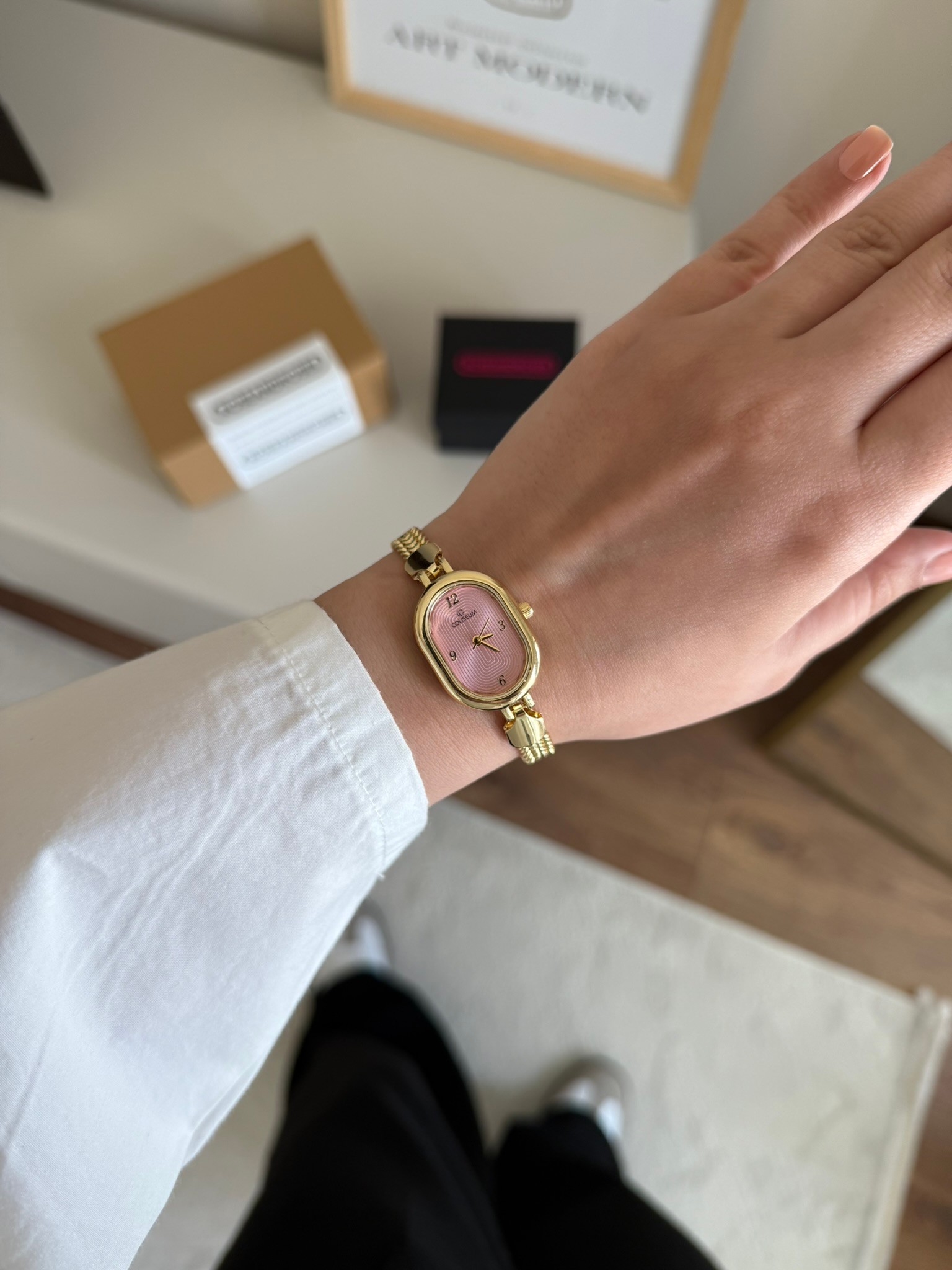 Nostel Örgü Zincir Kordon Minimal Kadın Kol Saati Gold (Pembe Kadran)
