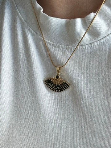 Yelpaze Trend Kolye Gold Siyah
