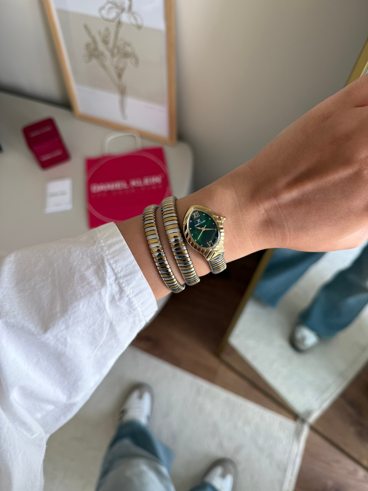 Daniel Klein Garantili Premium Kadın Kol Saati Gold-Gümüş Renk (Yeşil Kadran) RSDK-149