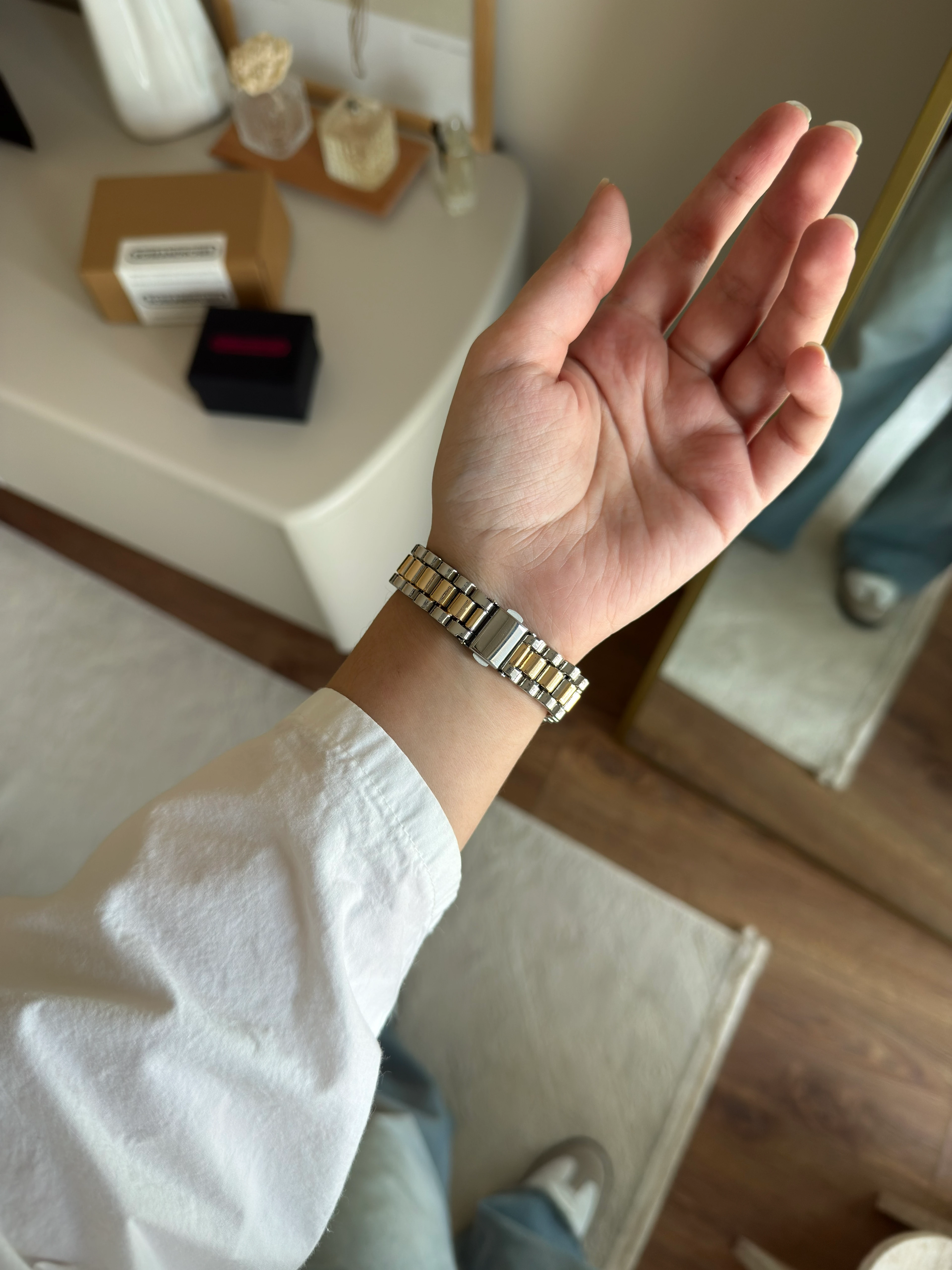 Farbesa Desenli Kadran Kadın Kol Saati - Gold-Gümüş/Beyaz Kadran