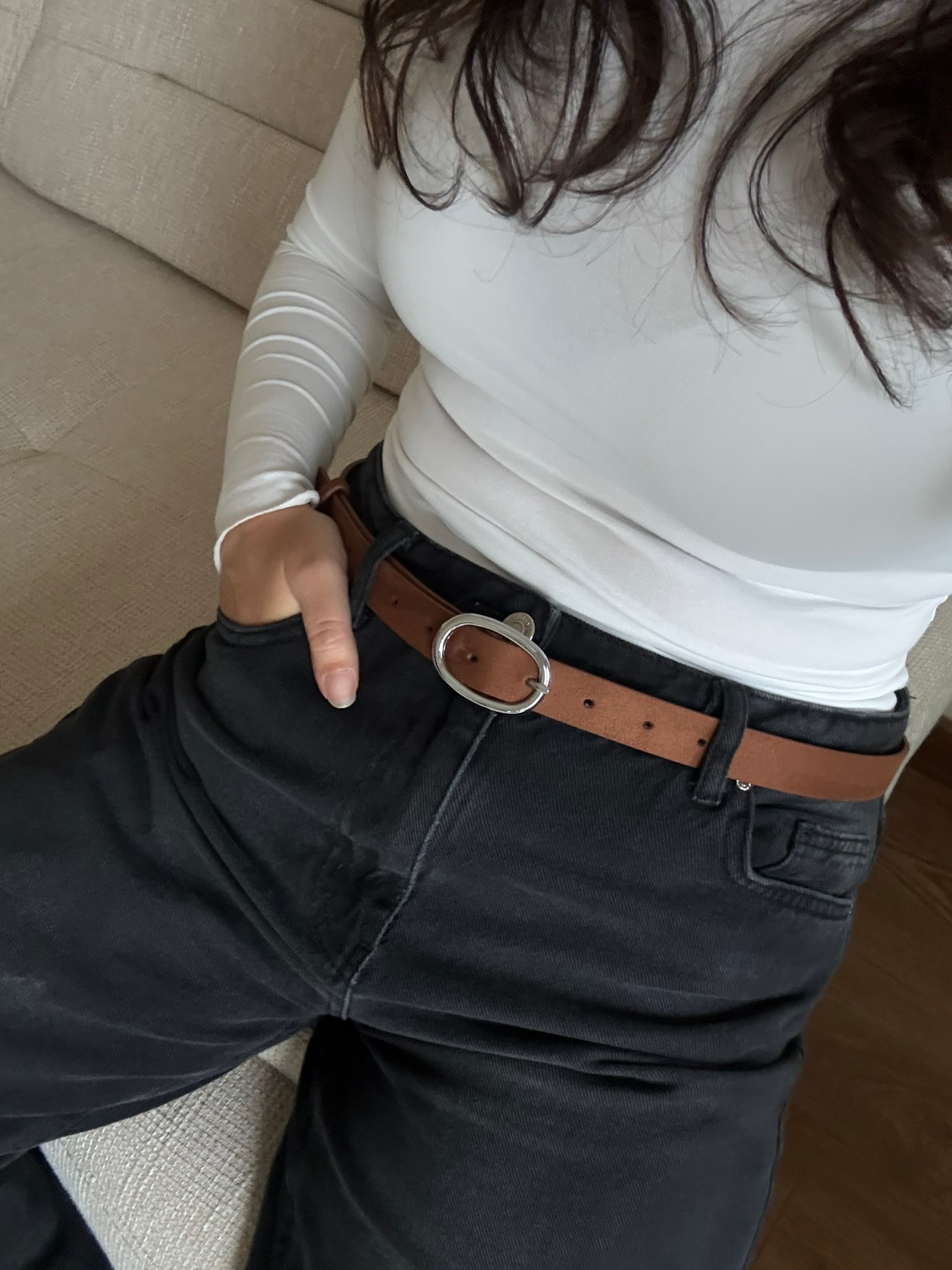 Daxe Süet Gümüş Renk Tokalı Kadın Kemer - Taba