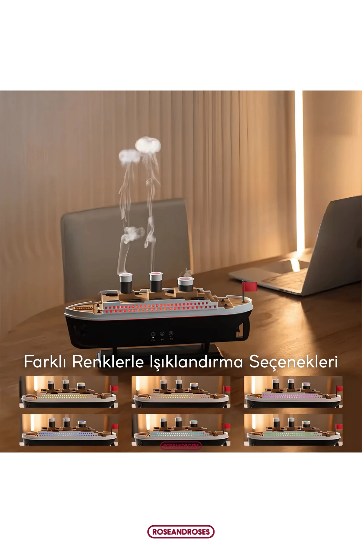 Gemi Görünümlü Buharlı Işıklı Hava Nemlendirici