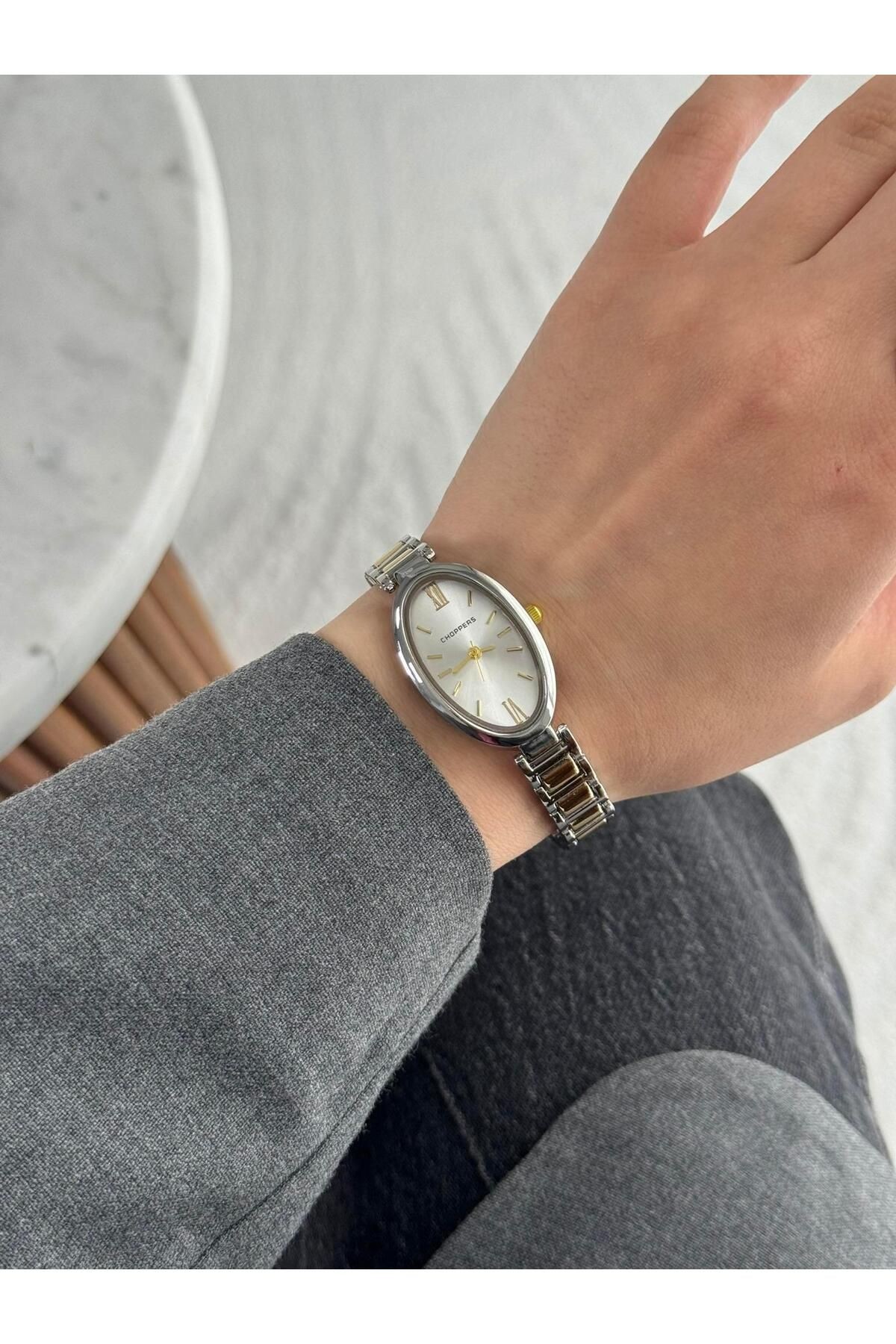 Bade Oval Kasa Minimal Kadın Kol Saati Gold-Gümüş Renk (Beyaz Kadran)
