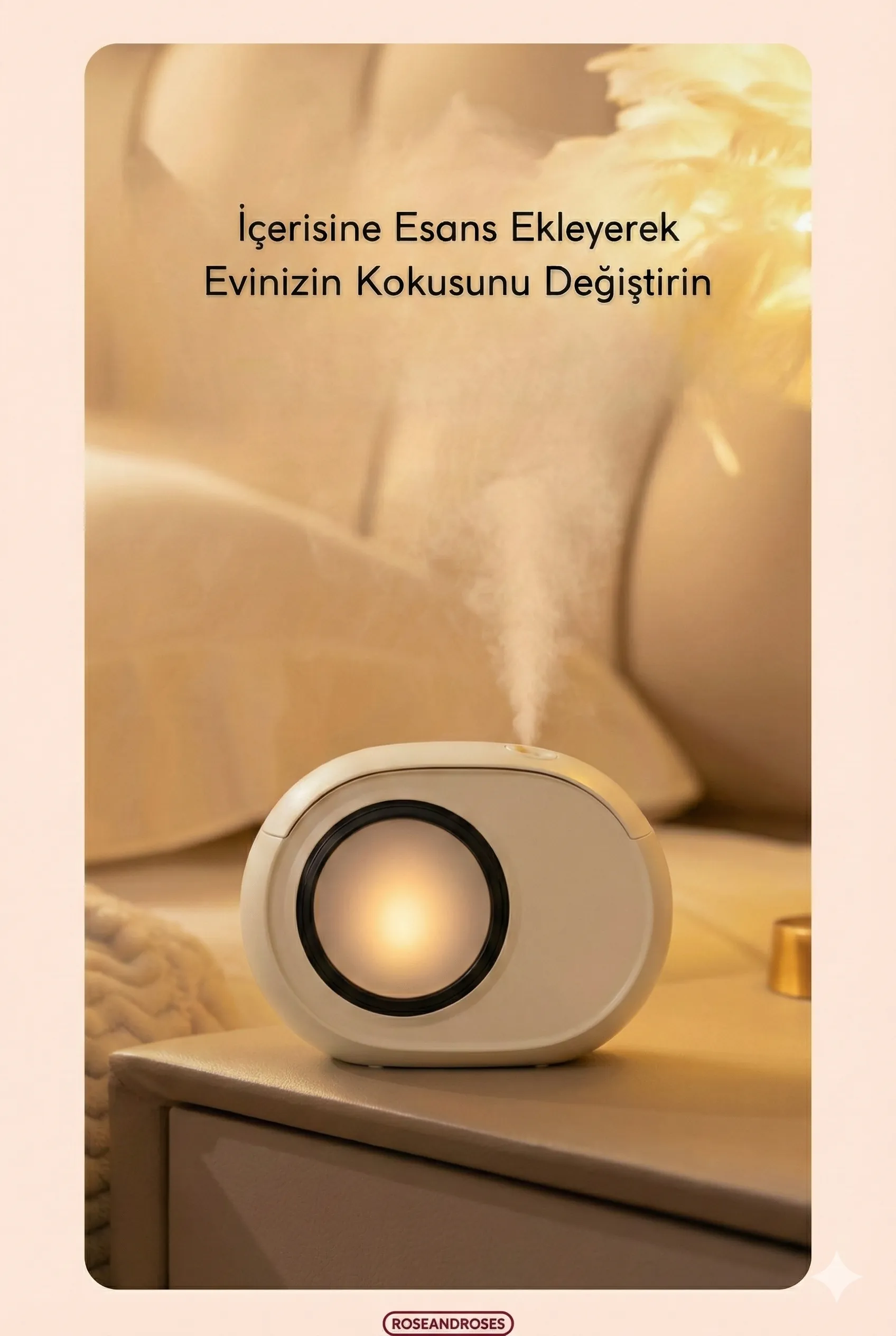 Ateş Efektli Buharlı Hava Nemlendirici ve Difüzör - Krem