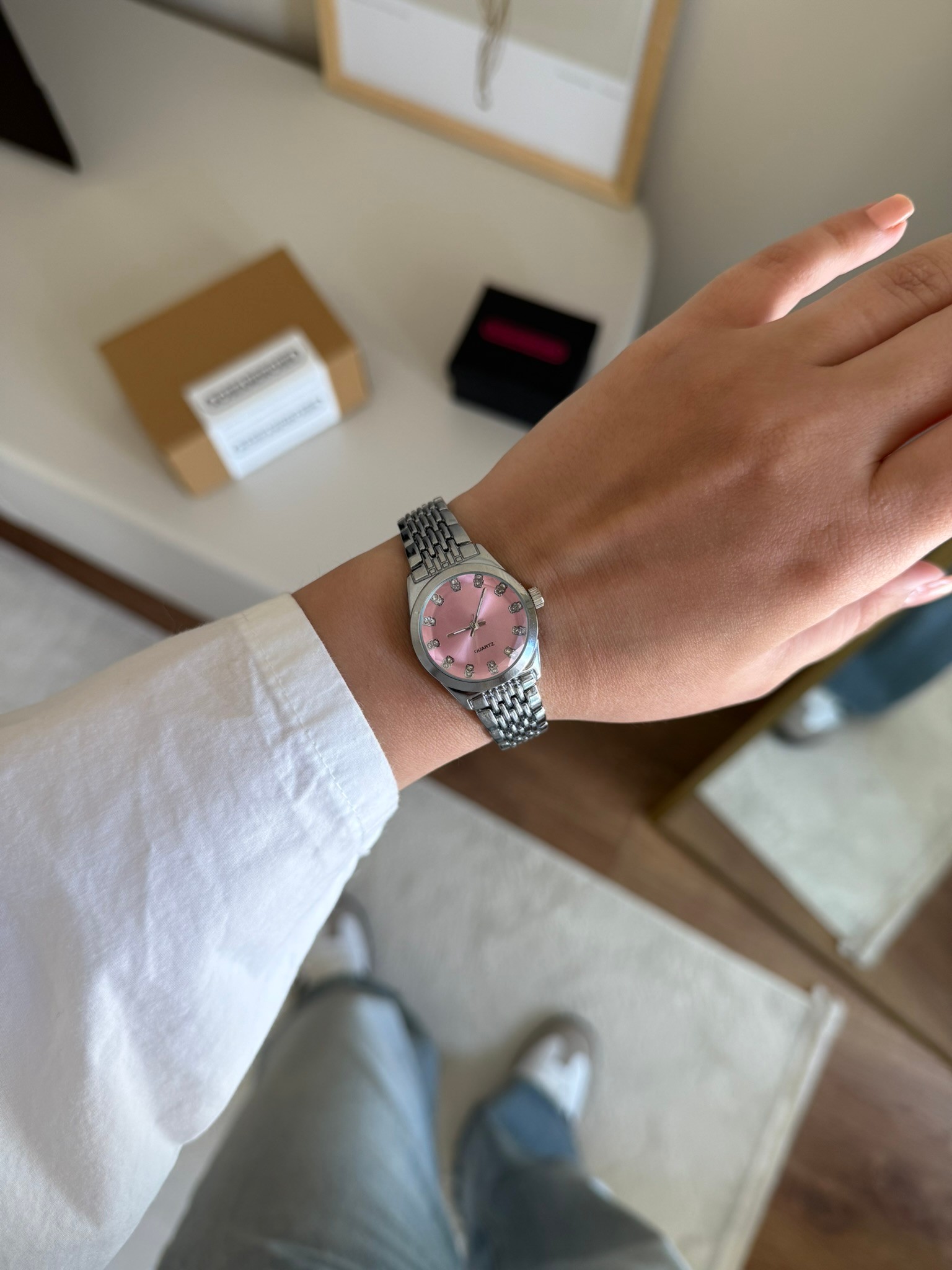 Clove Yuvarlak Kasa Kadın Kol Saati Gümüş (Pembe Kadran)