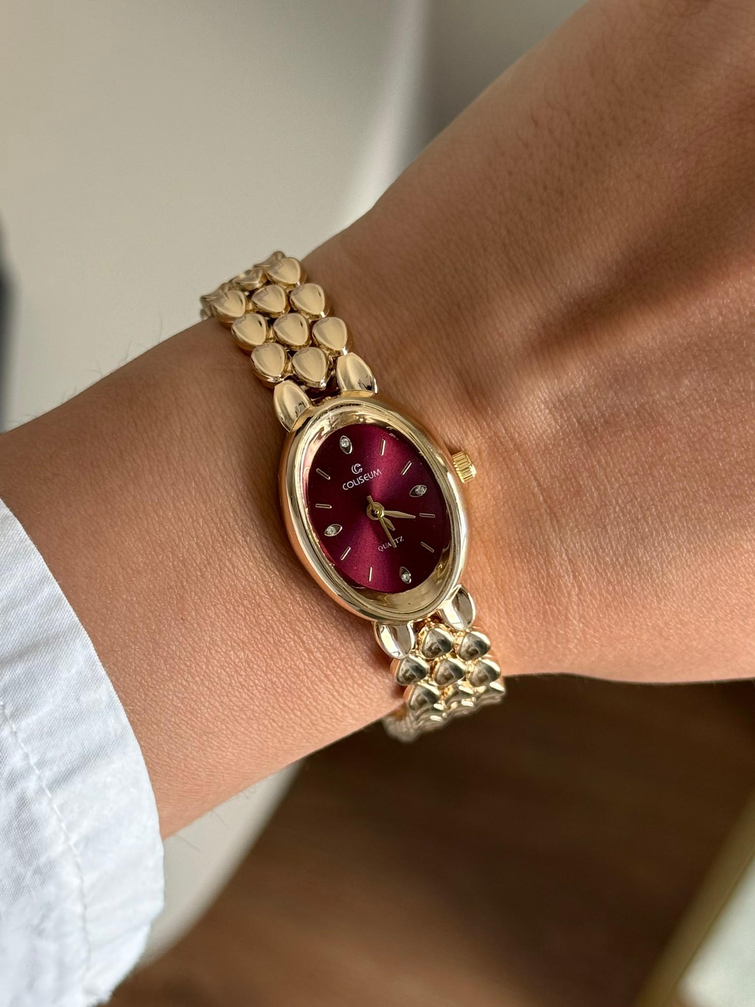 Fensa Minimal Vintage Model Kadın Kol Saati Gold (Bordo Kadran)