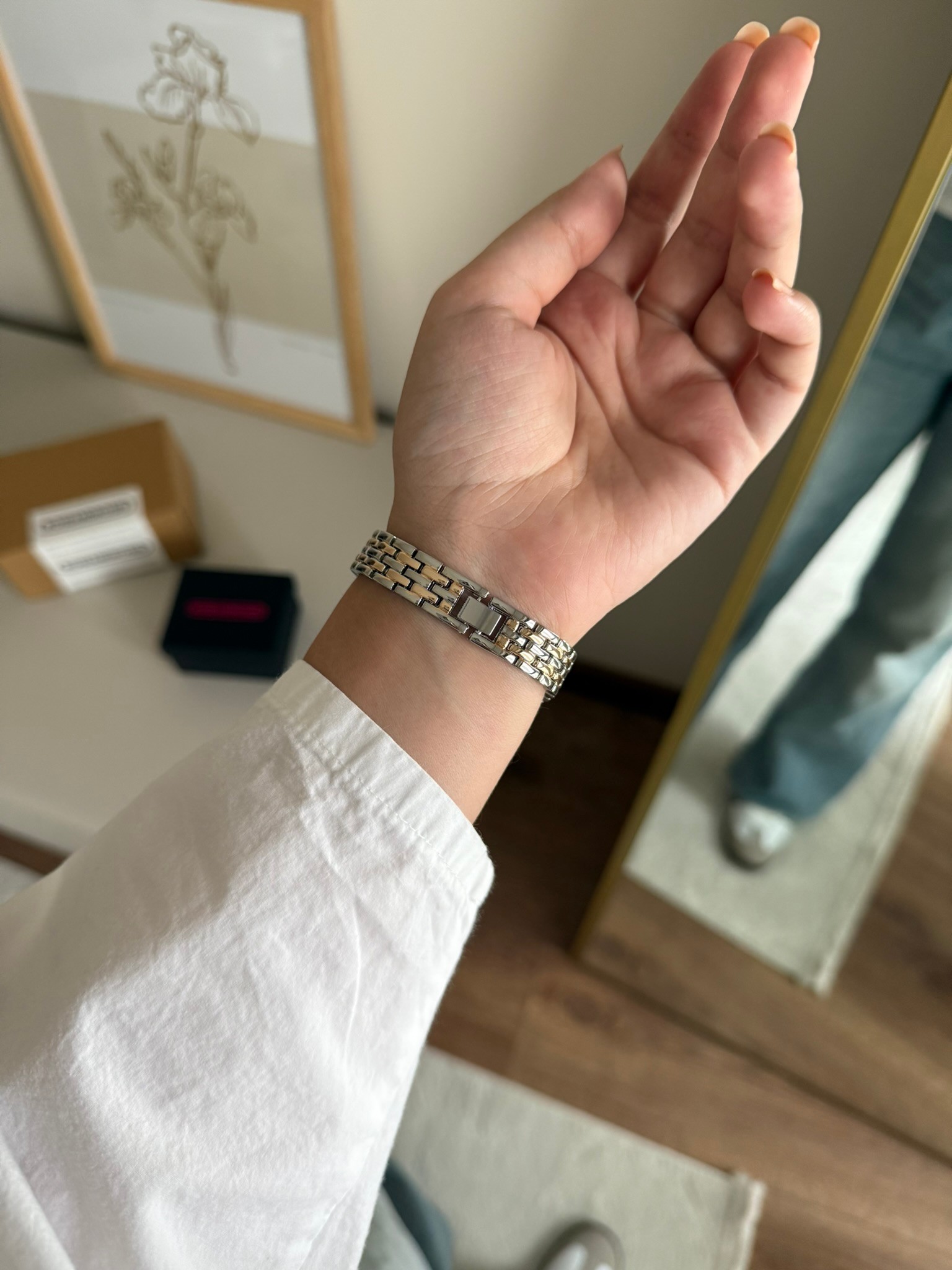 Odelis Kare Kasa Minimal Kadın Kol Saati Gold-Gümüş (Beyaz Kadran)