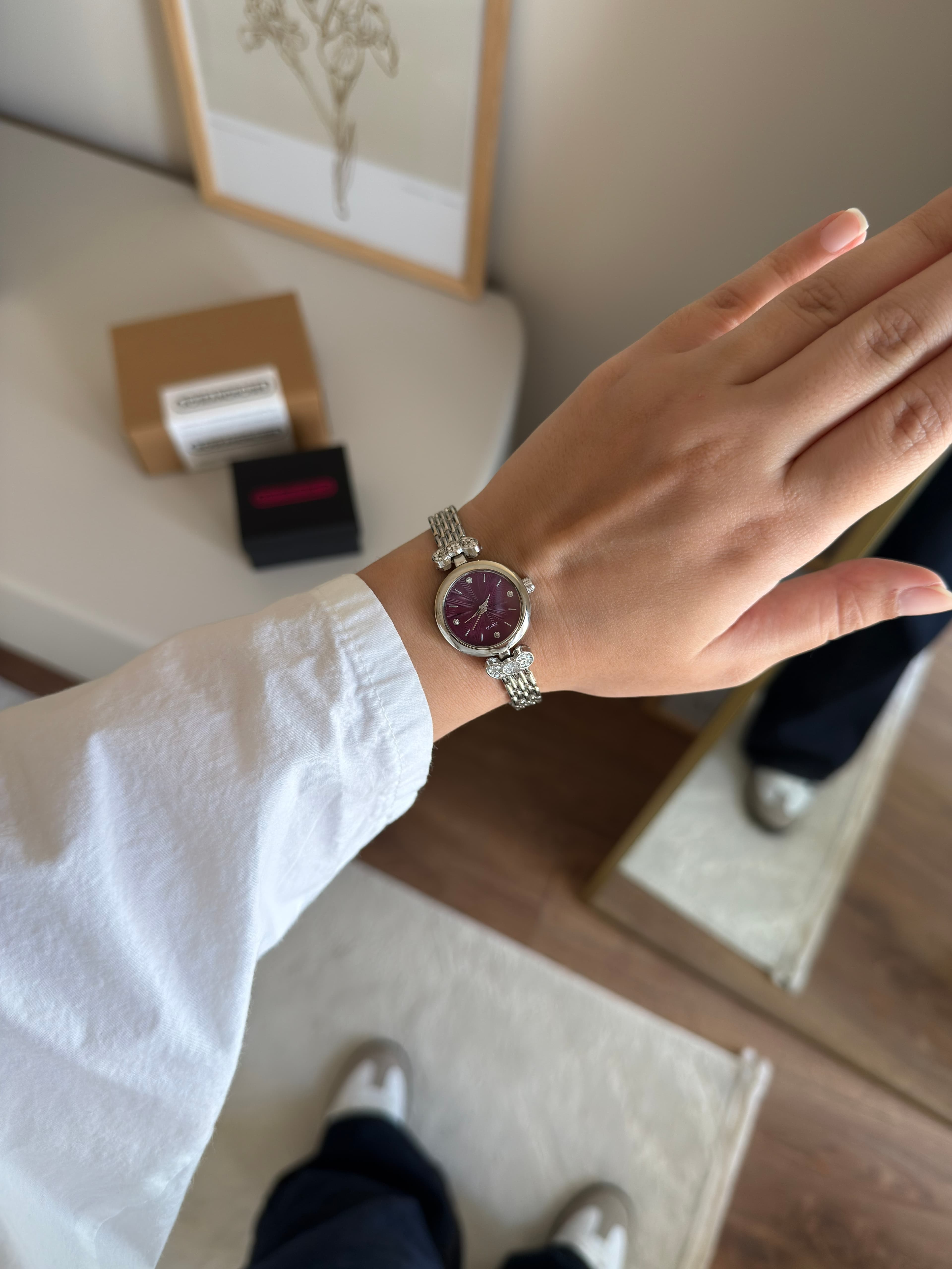 Mahre Minimal Kadın Kol Saati Gümüş (Bordo Kadran)