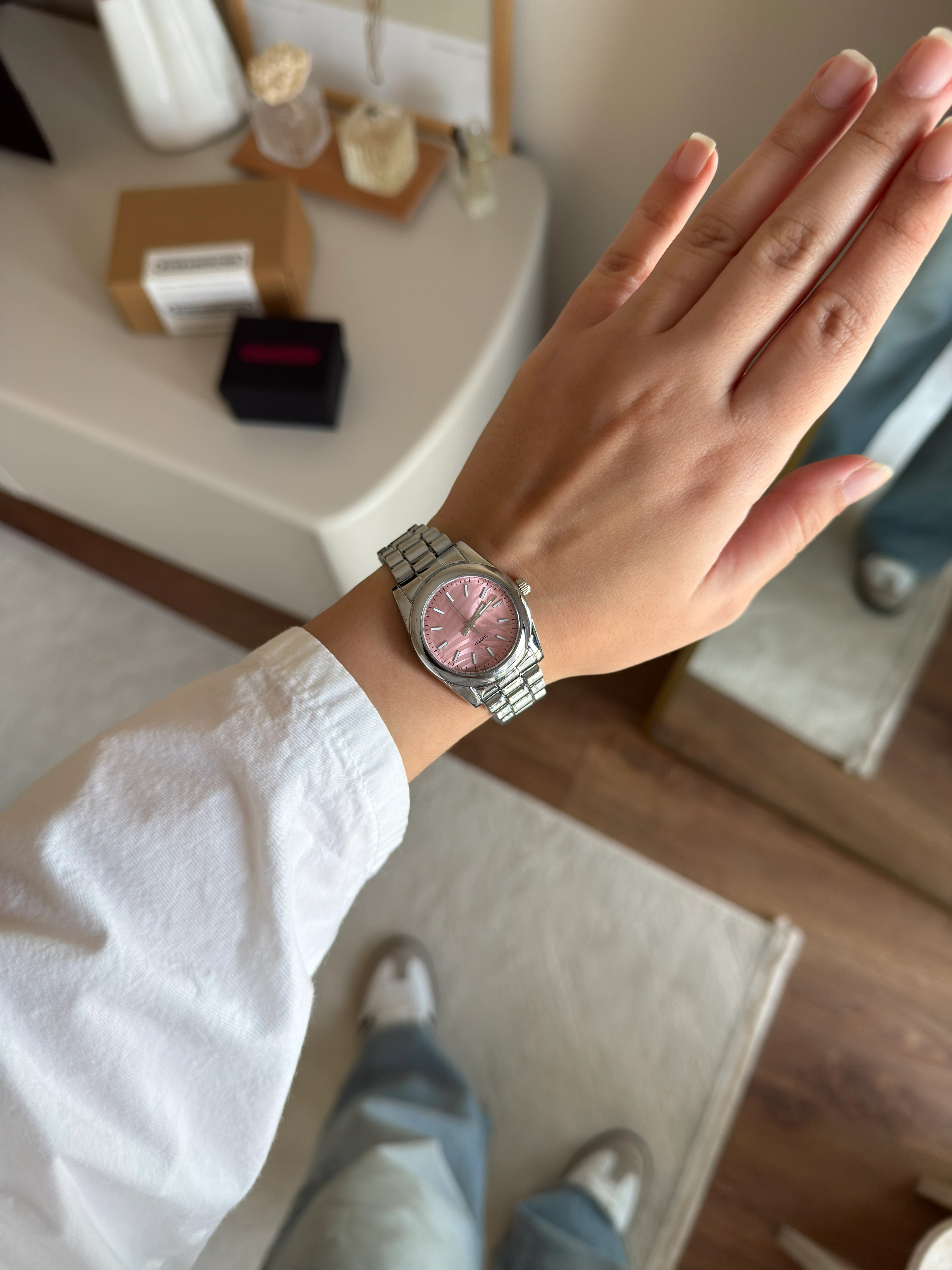 Farbesa Desenli Kadran Kadın Kol Saati - Gümüş-Pembe Kadran