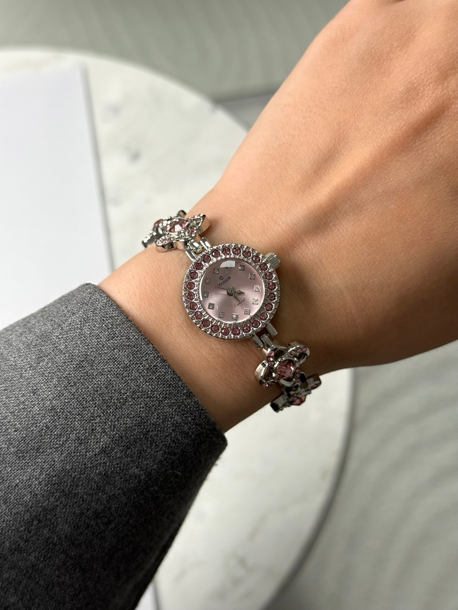 Blom Çiçek Detaylı Taşlı Kordon Kadın Kol Saati Gümüş (Pembe Kadran)