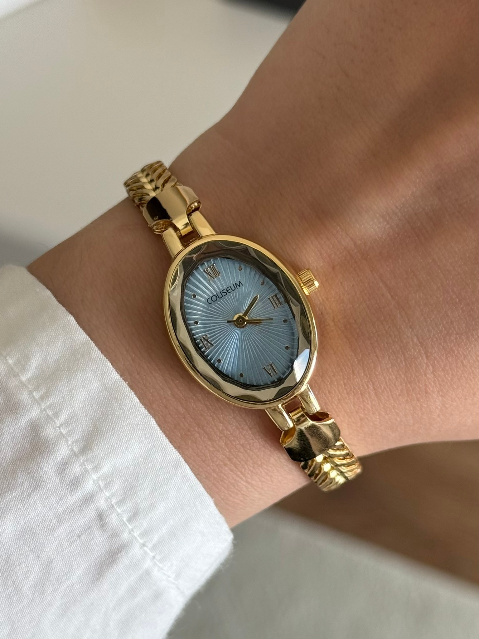 Lunox Örgü Zincir Kordon Minimal Kadın Kol Saati Gold (Mavi Kadran)