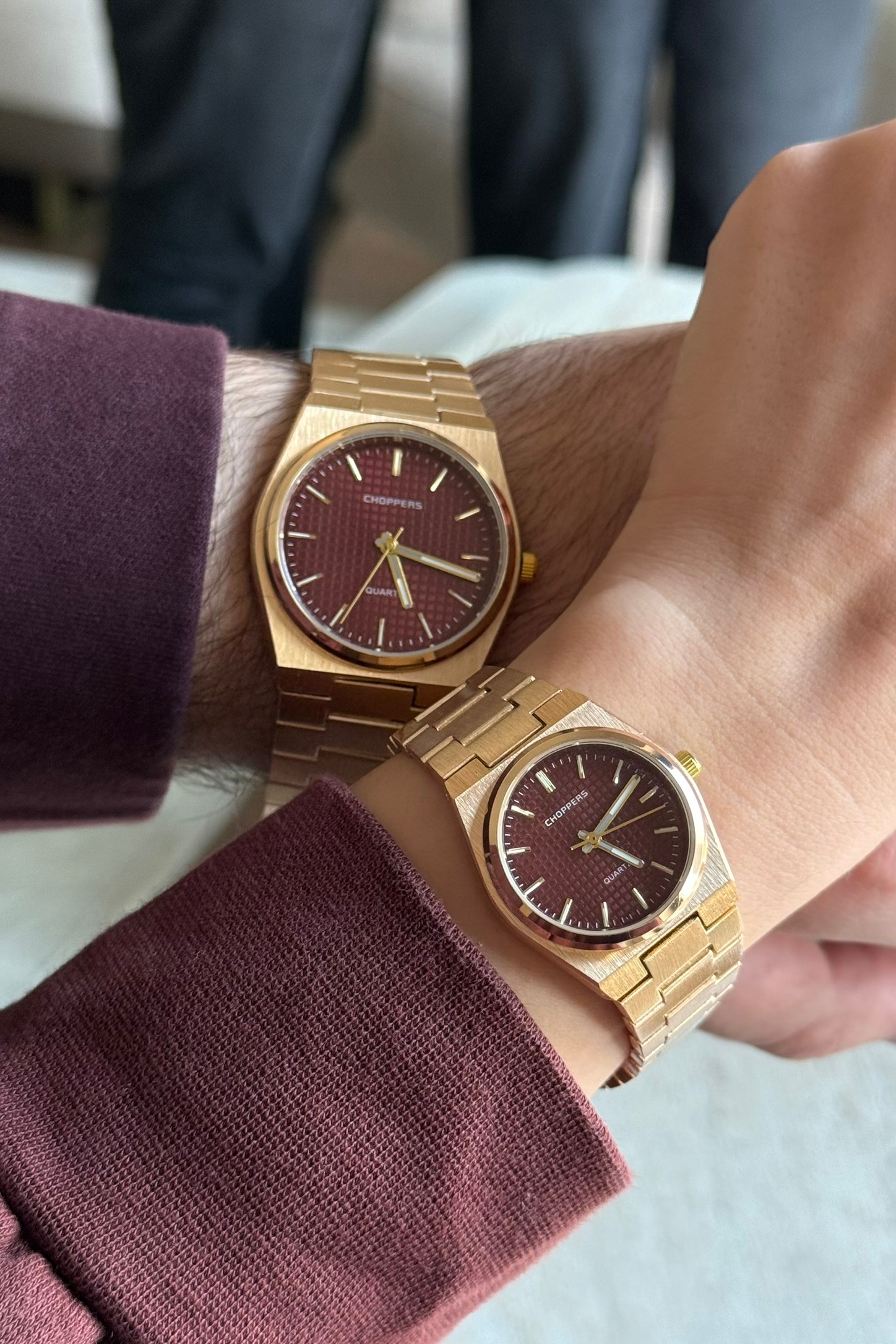 Terrasa Orijinal Metal Kordon Çift Saati - Gold Bordo