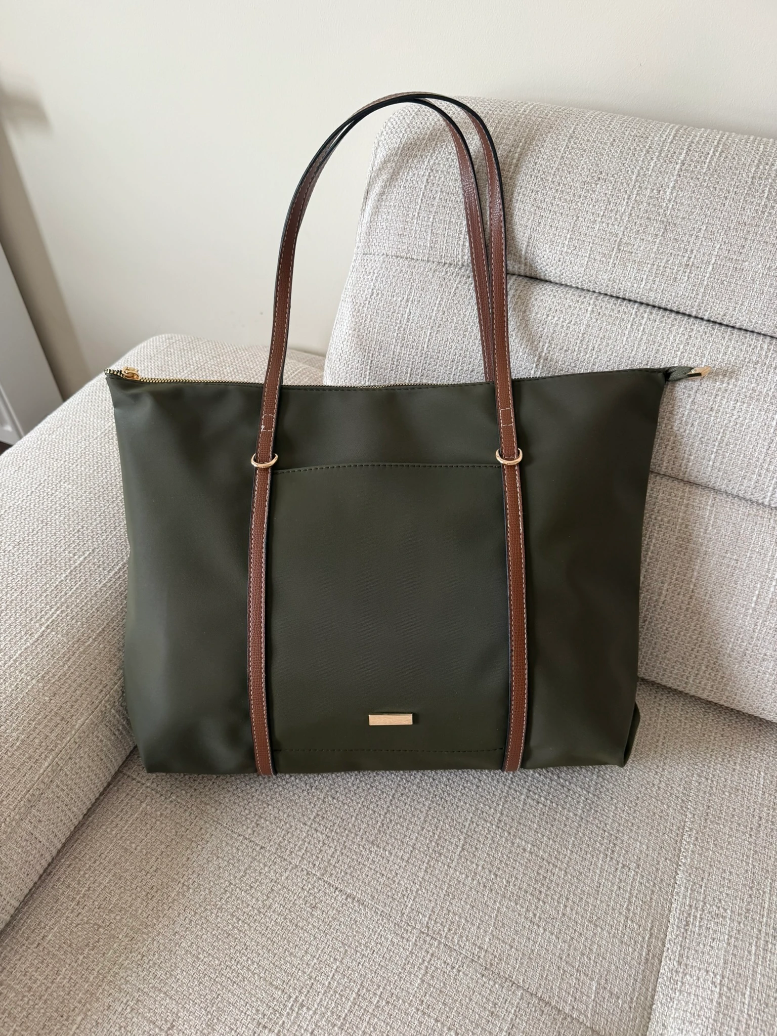 Manola Şeritli Ön Gözlü Kadın Shopper Çanta - Haki