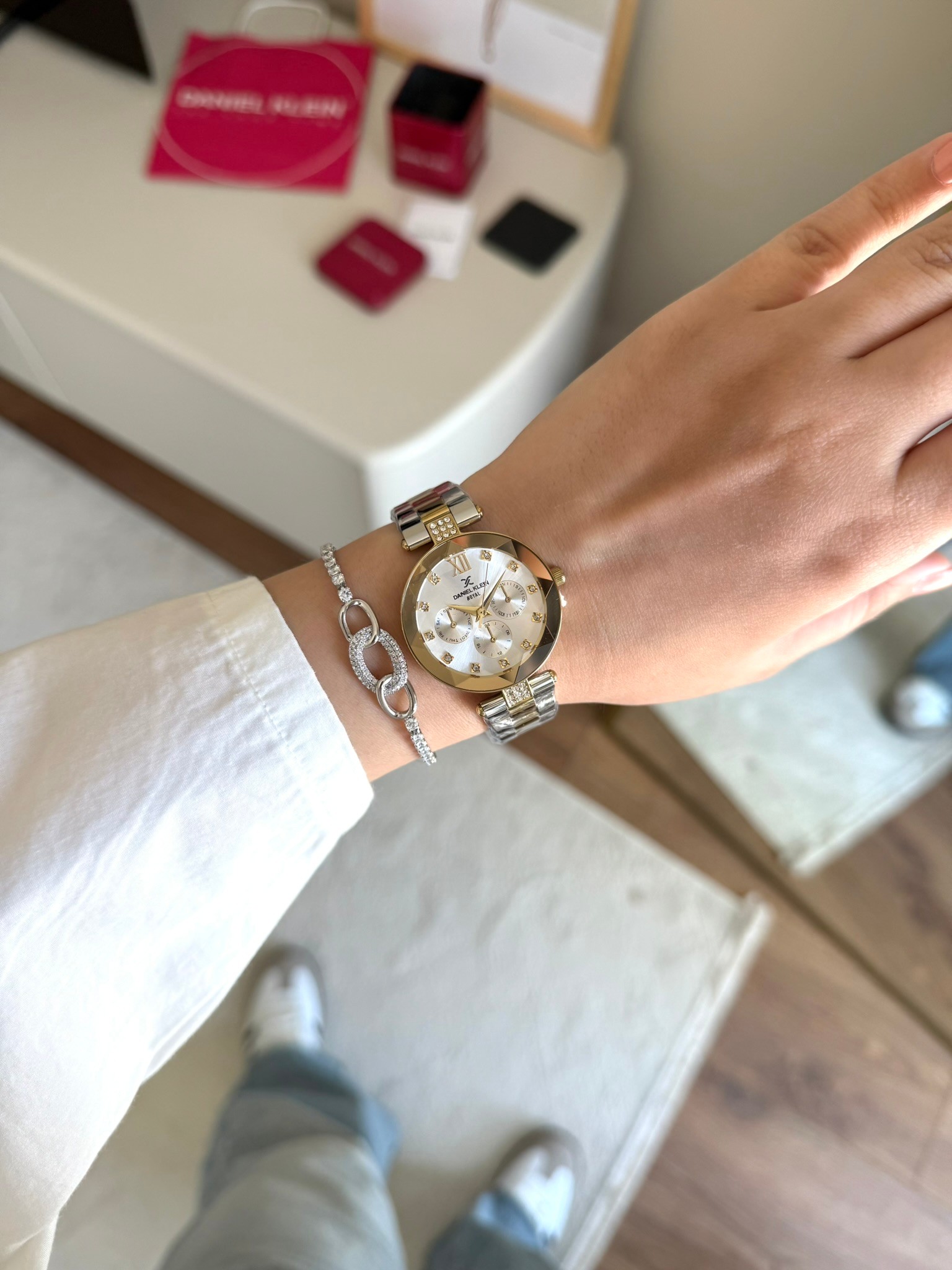 Daniel Klein Garantili Premium Kadın Kol Saati Gold-Gümüş Renk (Beyaz Kadran) RSDK-137