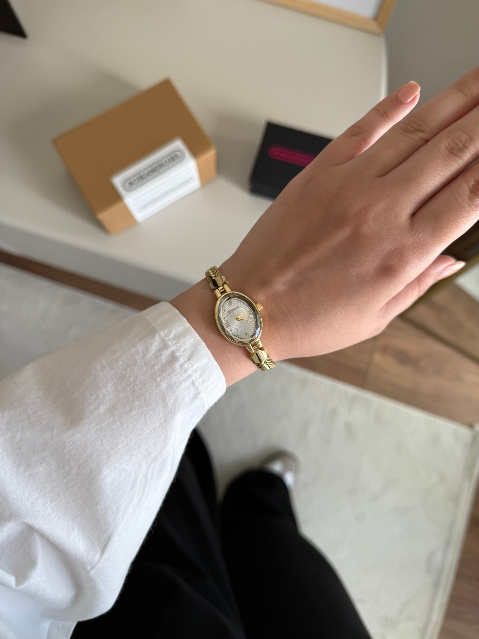 Lunox Örgü Zincir Kordon Minimal Kadın Kol Saati Gold (Beyaz Kadran)