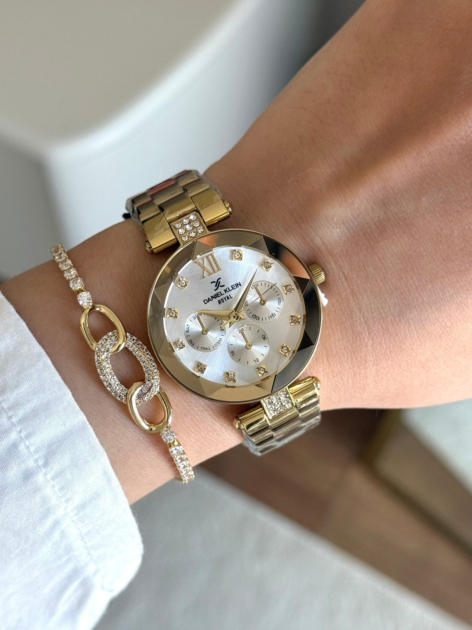 Daniel Klein Garantili Premium Kadın Kol Saati Gold Renk (Beyaz Kadran) RSDK-138