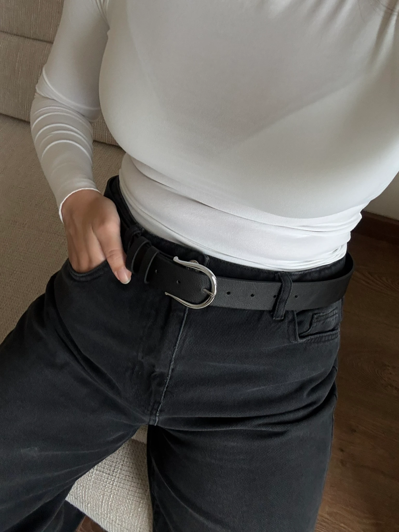 Romin Gümüş Renk Tokalı Kadın Kemer - Siyah