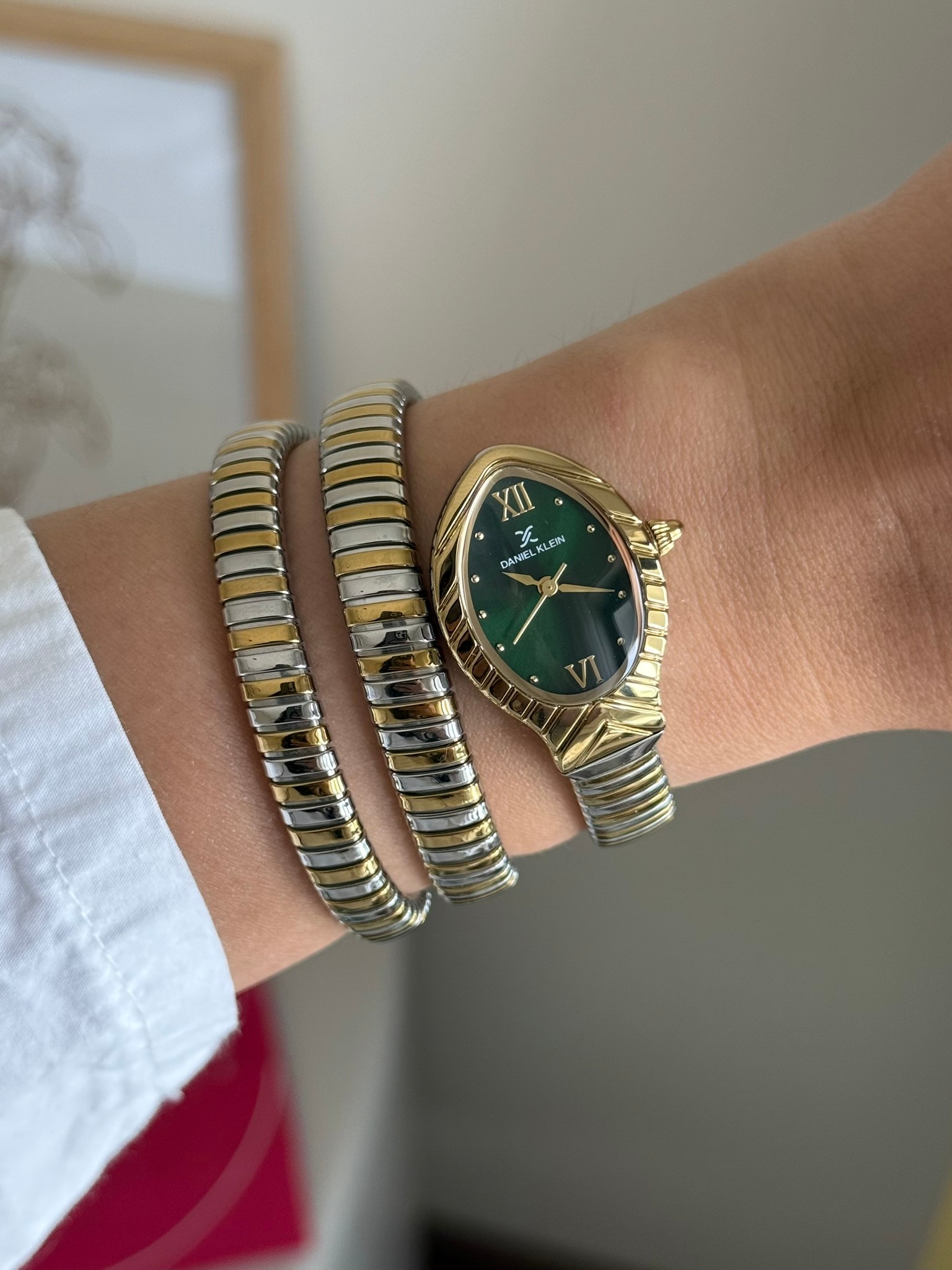 Daniel Klein Garantili Premium Kadın Kol Saati Gold-Gümüş Renk (Yeşil Kadran) RSDK-149
