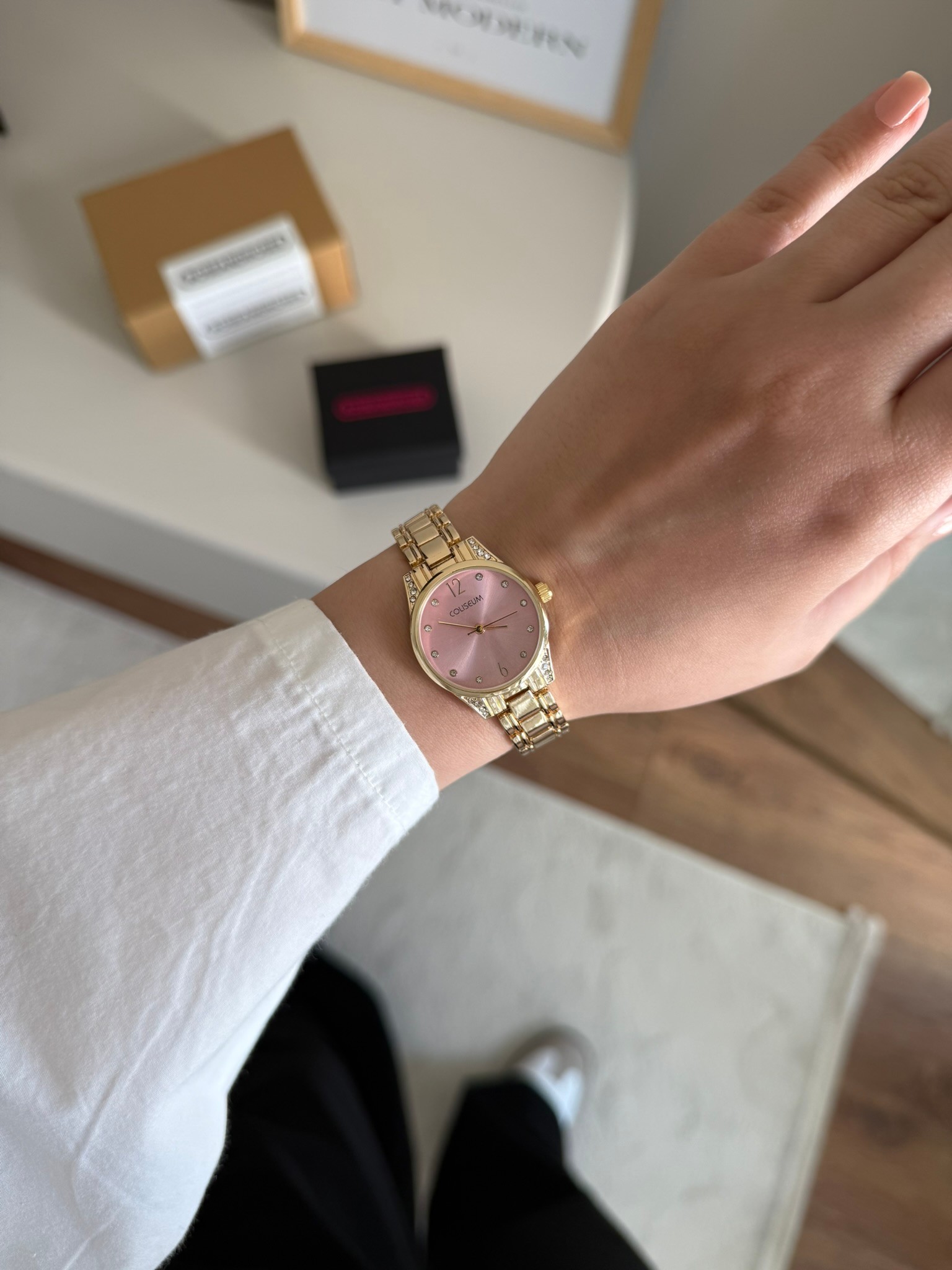 Osceta Yuvarlak Kasa Kadın Kol Saati Gold (Pembe Kadran)