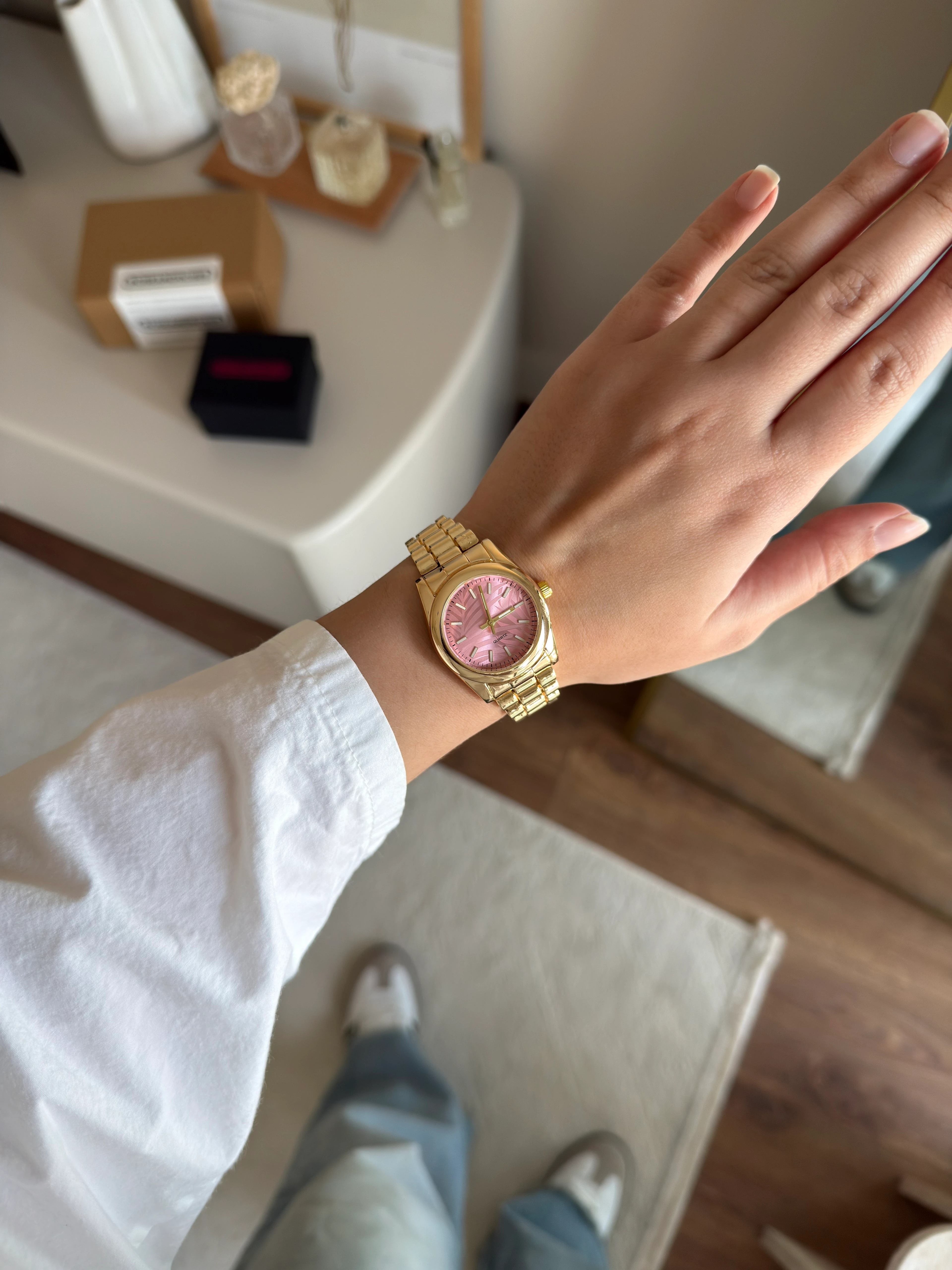 Farbesa Desenli Kadran Kadın Kol Saati - Gold-Pembe Kadran