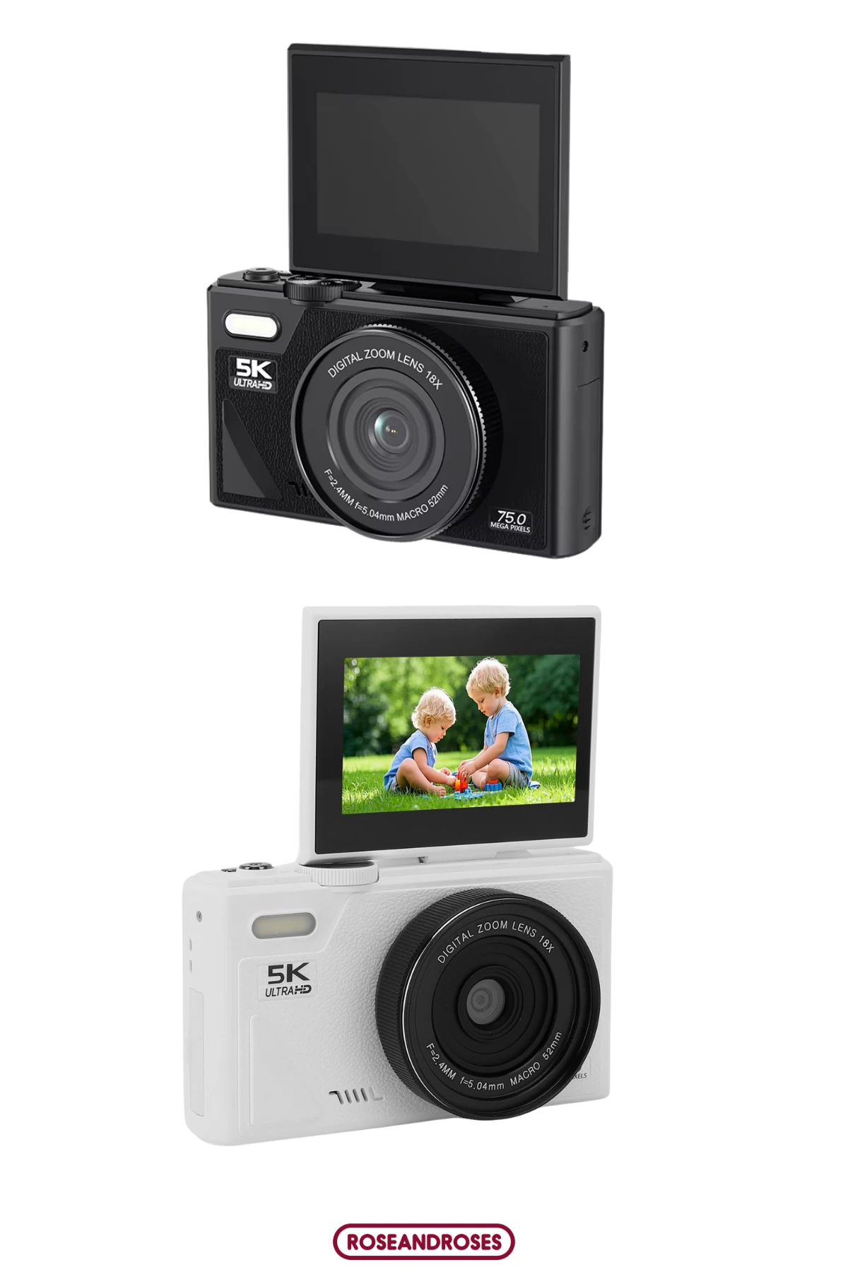 5K UHD 18x Zoom Dönen Ekran Video Foto Vlog Kamera  - Siyah