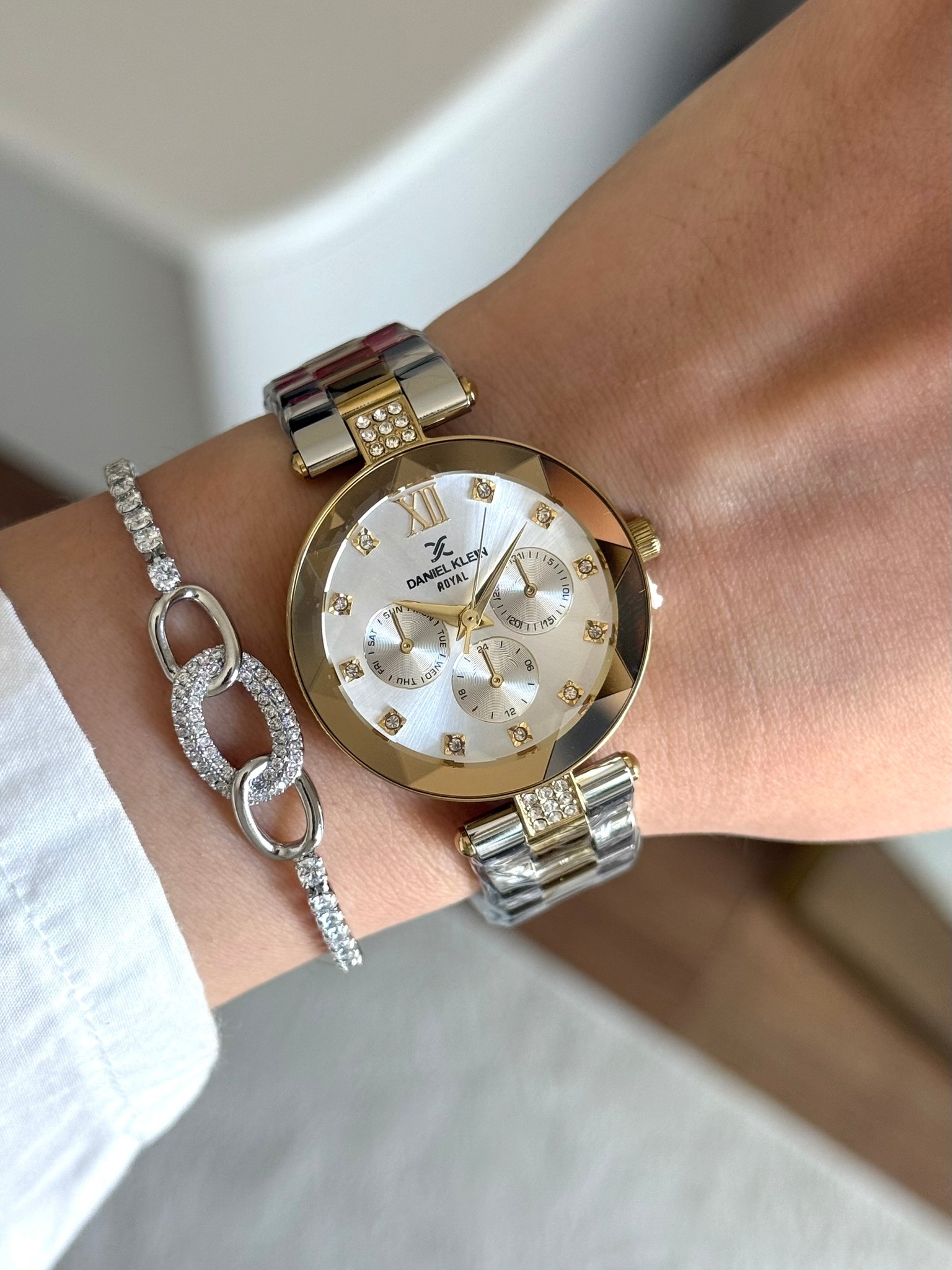 Daniel Klein Garantili Premium Kadın Kol Saati Gold-Gümüş Renk (Beyaz Kadran) RSDK-137