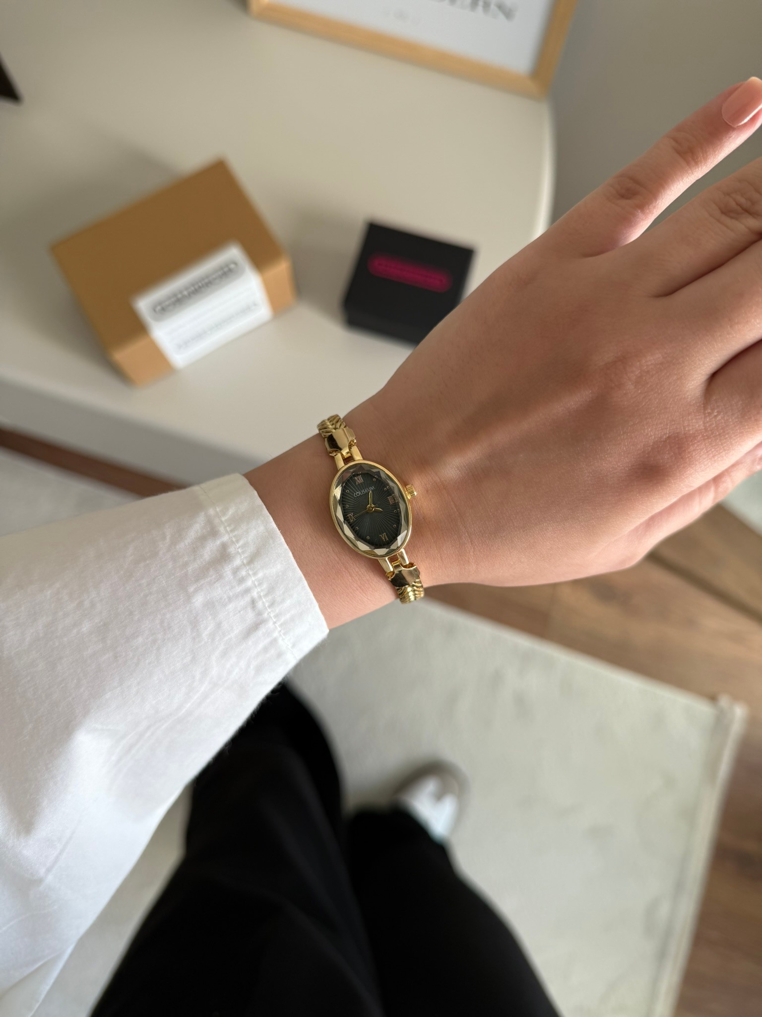 Lunox Örgü Zincir Kordon Minimal Kadın Kol Saati Gold (Yeşil Kadran)