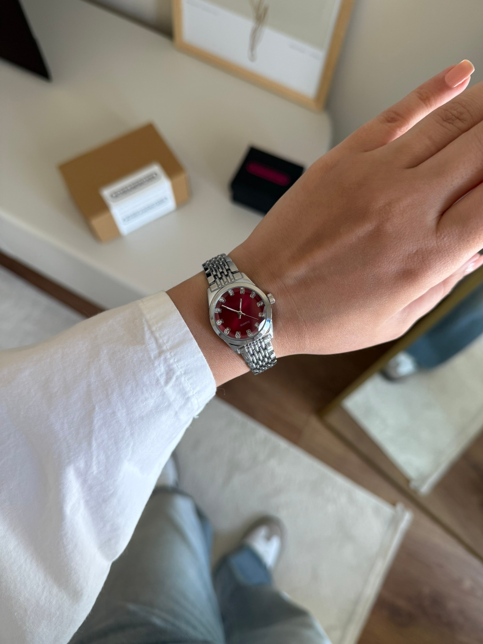 Clove Yuvarlak Kasa Kadın Kol Saati Gümüş (Bordo Kadran)