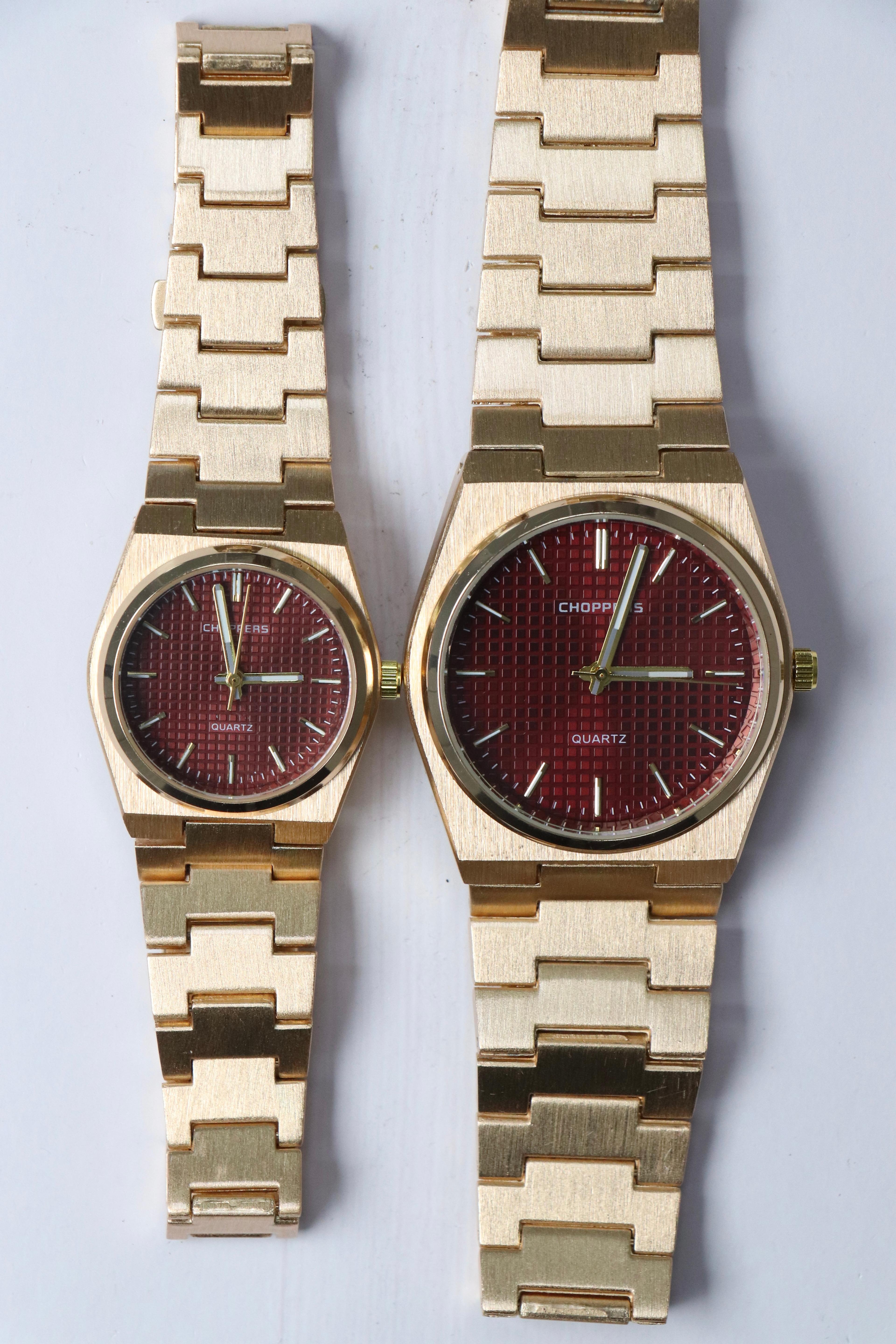 Terrasa Orijinal Metal Kordon Çift Saati - Gold Bordo