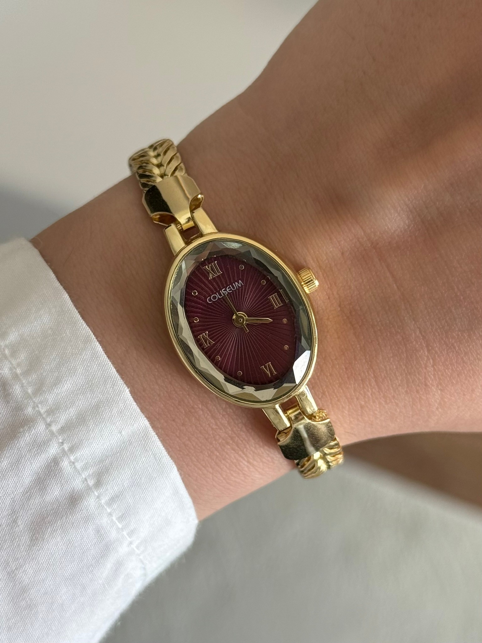 Lunox Örgü Zincir Kordon Minimal Kadın Kol Saati Gold (Bordo Kadran)