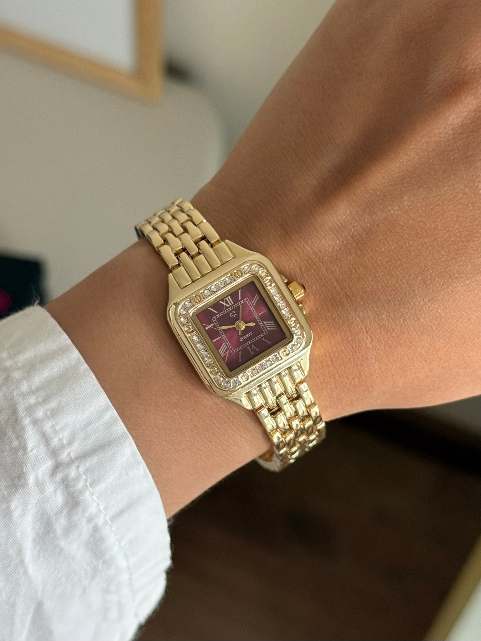 Odelis Kare Kasa Minimal Kadın Kol Saati Gold (Bordo Kadran)