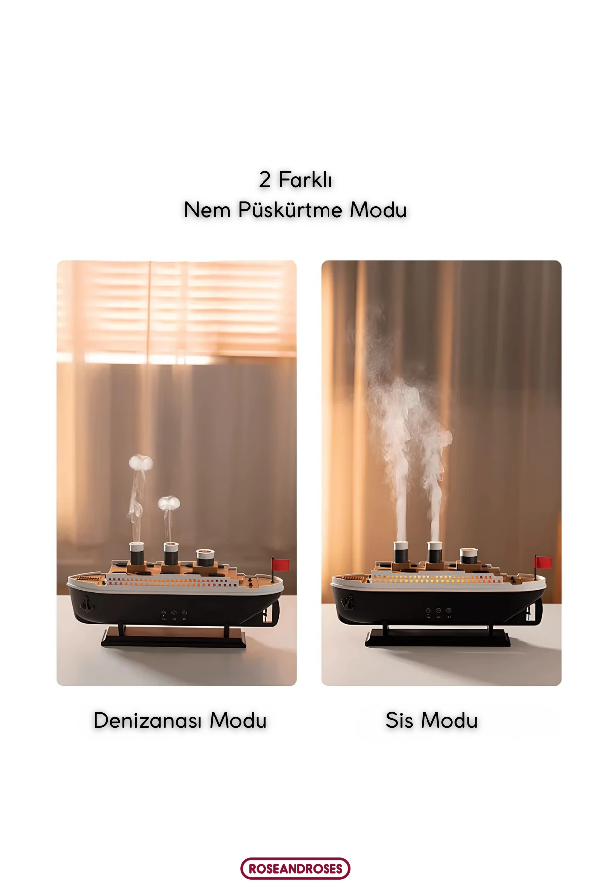 Gemi Görünümlü Buharlı Işıklı Hava Nemlendirici