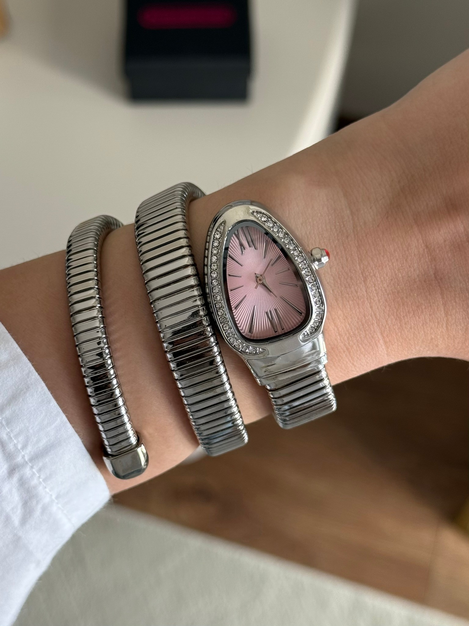 Snake Sarmal Model Yeni Sezon Kadın Kol Saati Gümüş (Pembe Kadran)