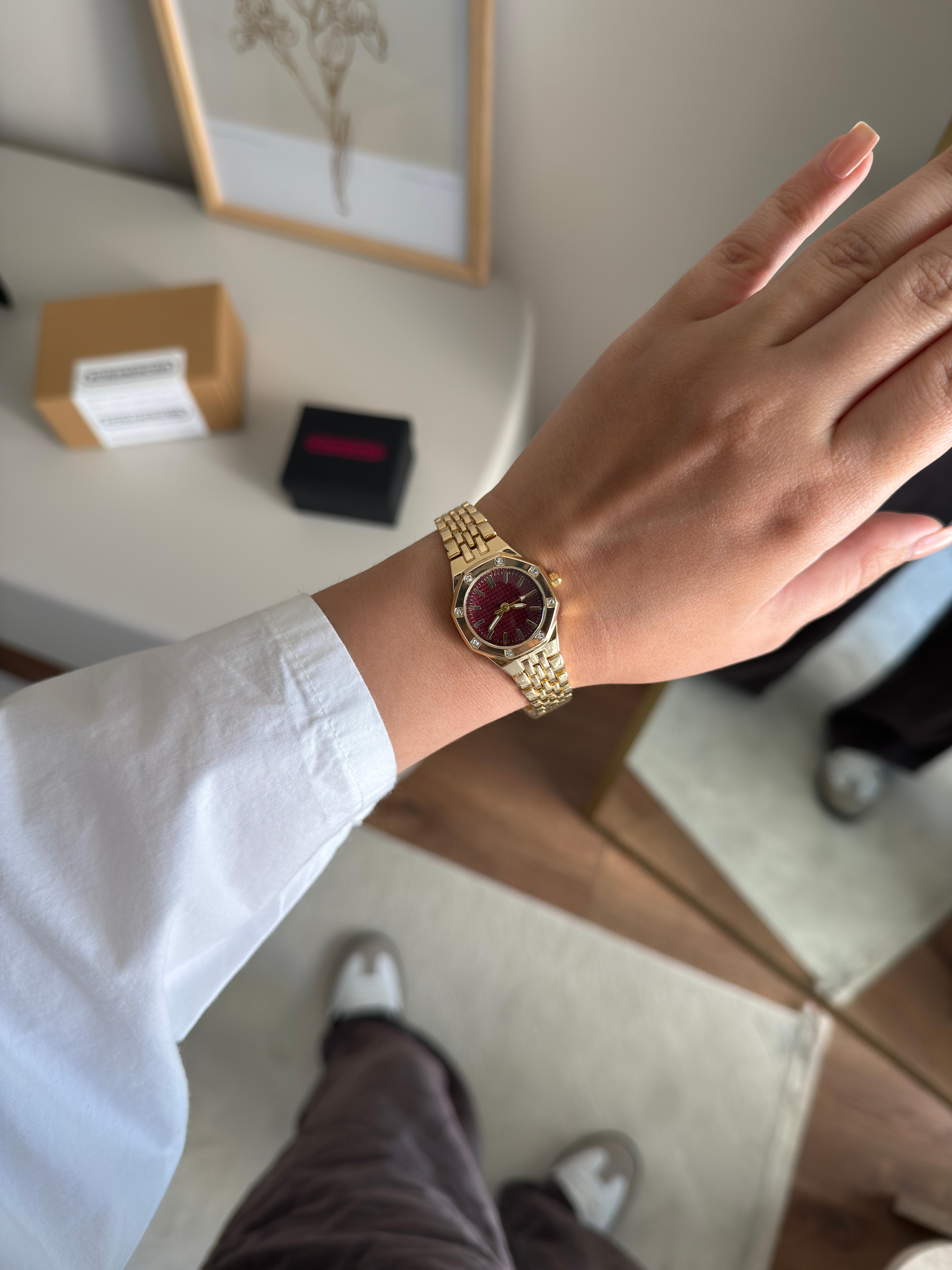 Velmars Muadil Model Kadın Kol Saati Gold (Bordo Kadran)