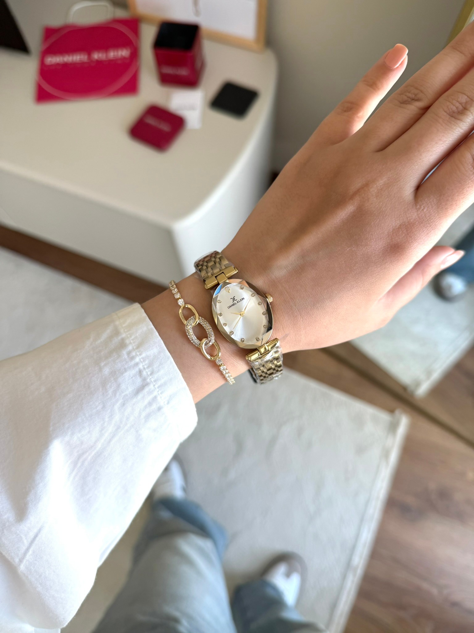 Daniel Klein Garantili Premium Kadın Kol Saati Gold Renk (Beyaz Kadran) RSDK-129