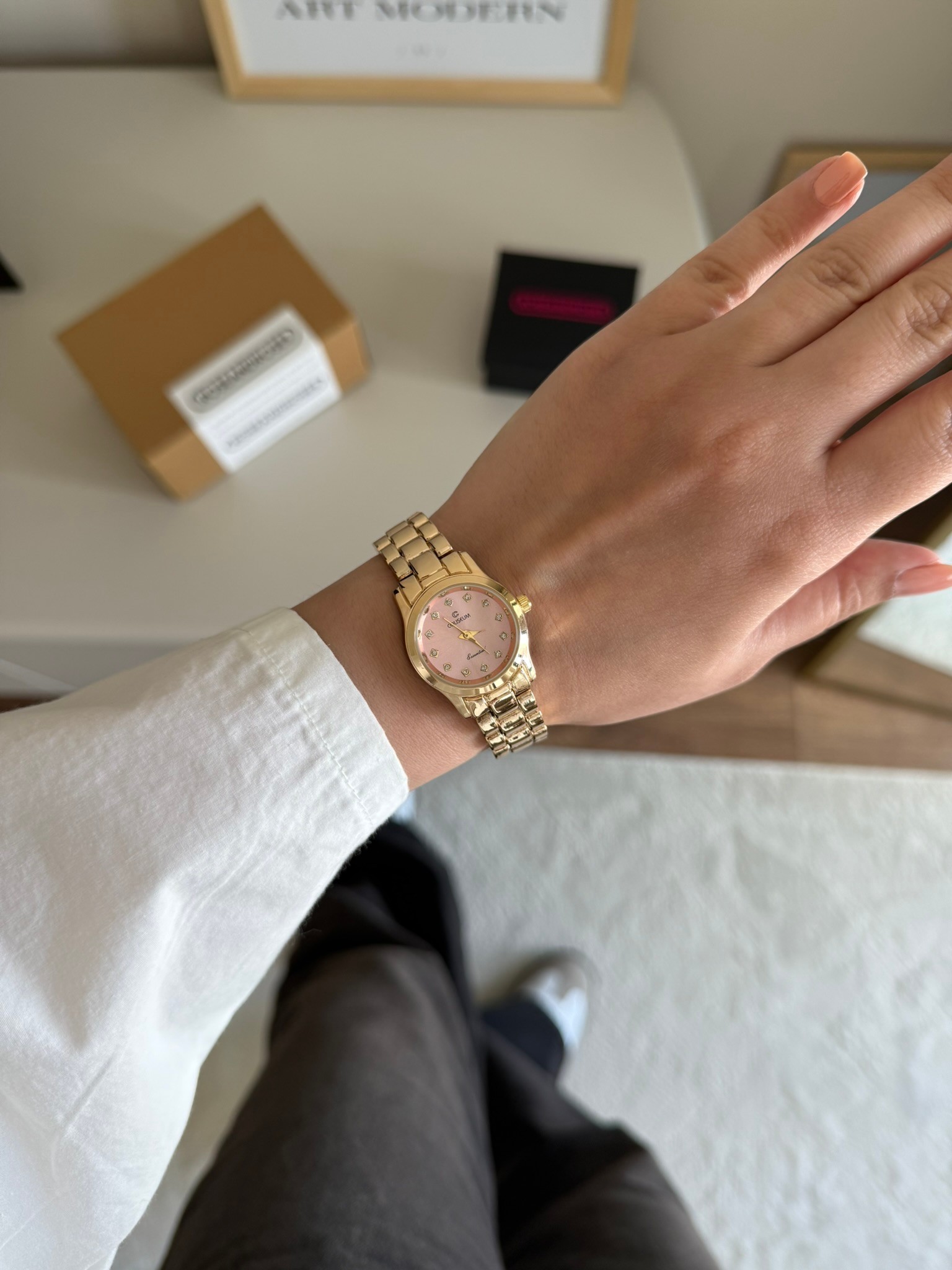 Lefin Yuvarlak Kasa Trend Kadın Kol Saati Gold (Pembe Kadran)