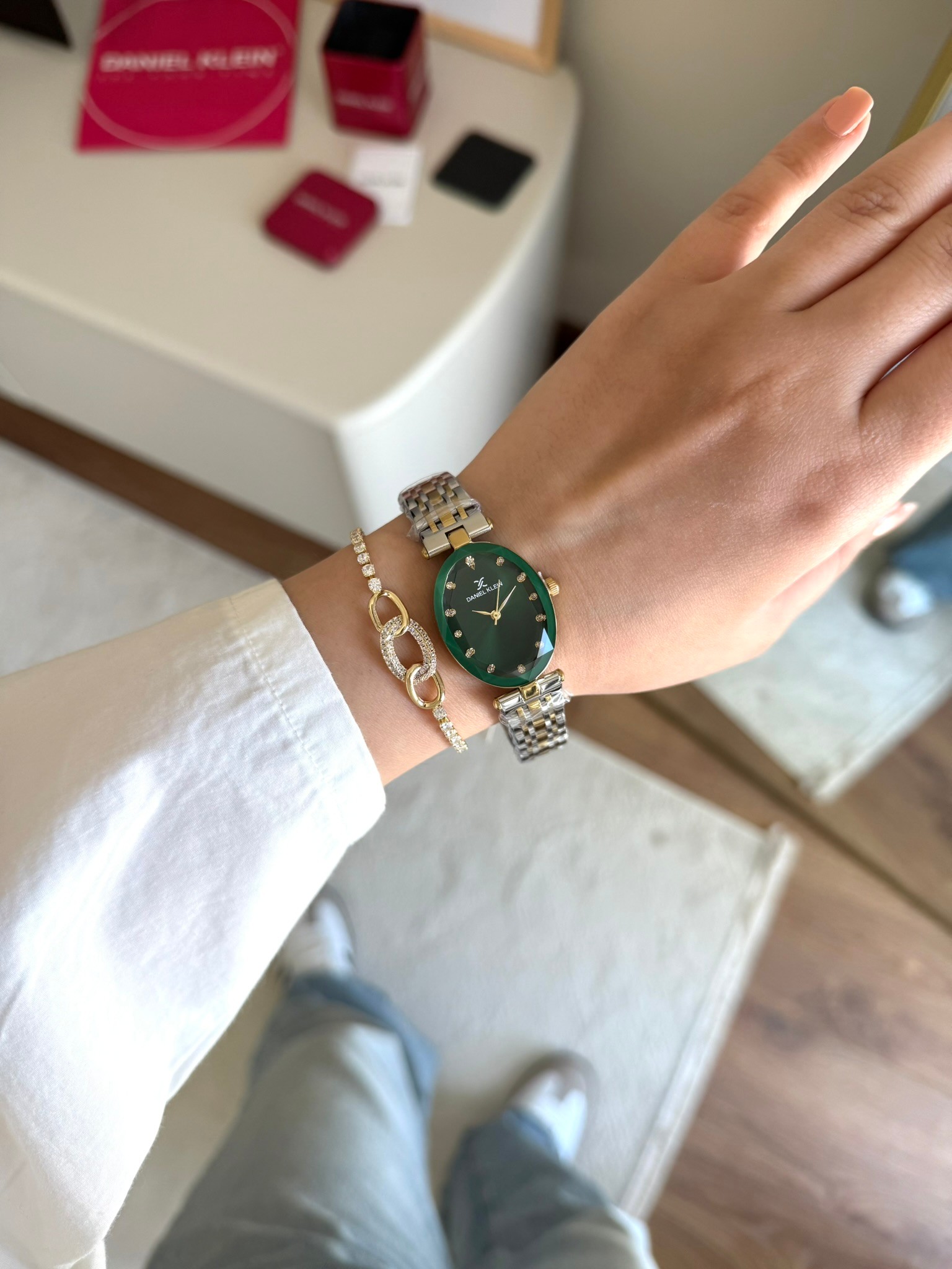Daniel Klein Garantili Premium Kadın Kol Saati Gold-Gümüş Renk (Yeşil Kadran) RSDK-131