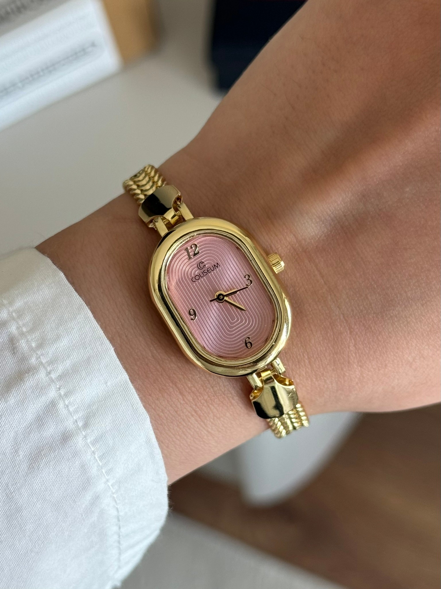 Nostel Örgü Zincir Kordon Minimal Kadın Kol Saati Gold (Pembe Kadran)