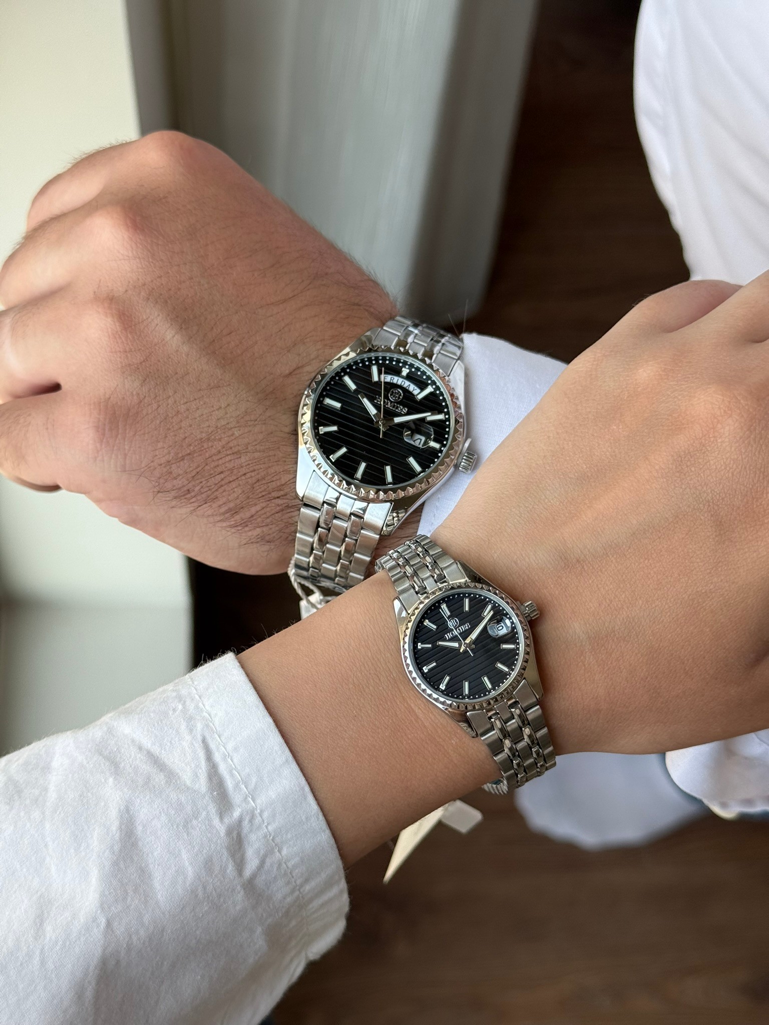 Homies Garantili Premium Çift Saati Gümüş (Siyah Kadran) RSHMS-261