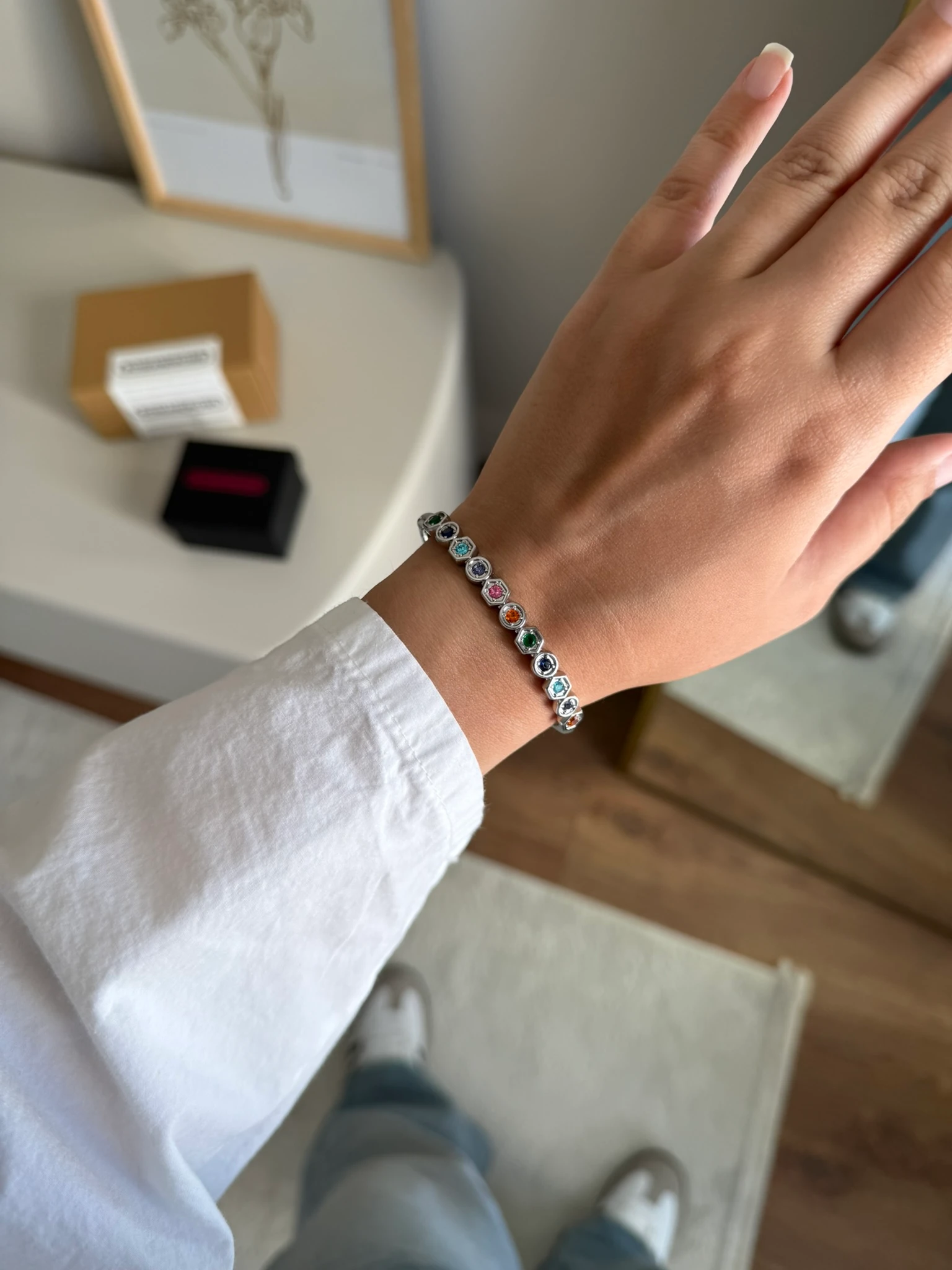 Jade Renkli Taş Kelepçe Bileklik Gümüş