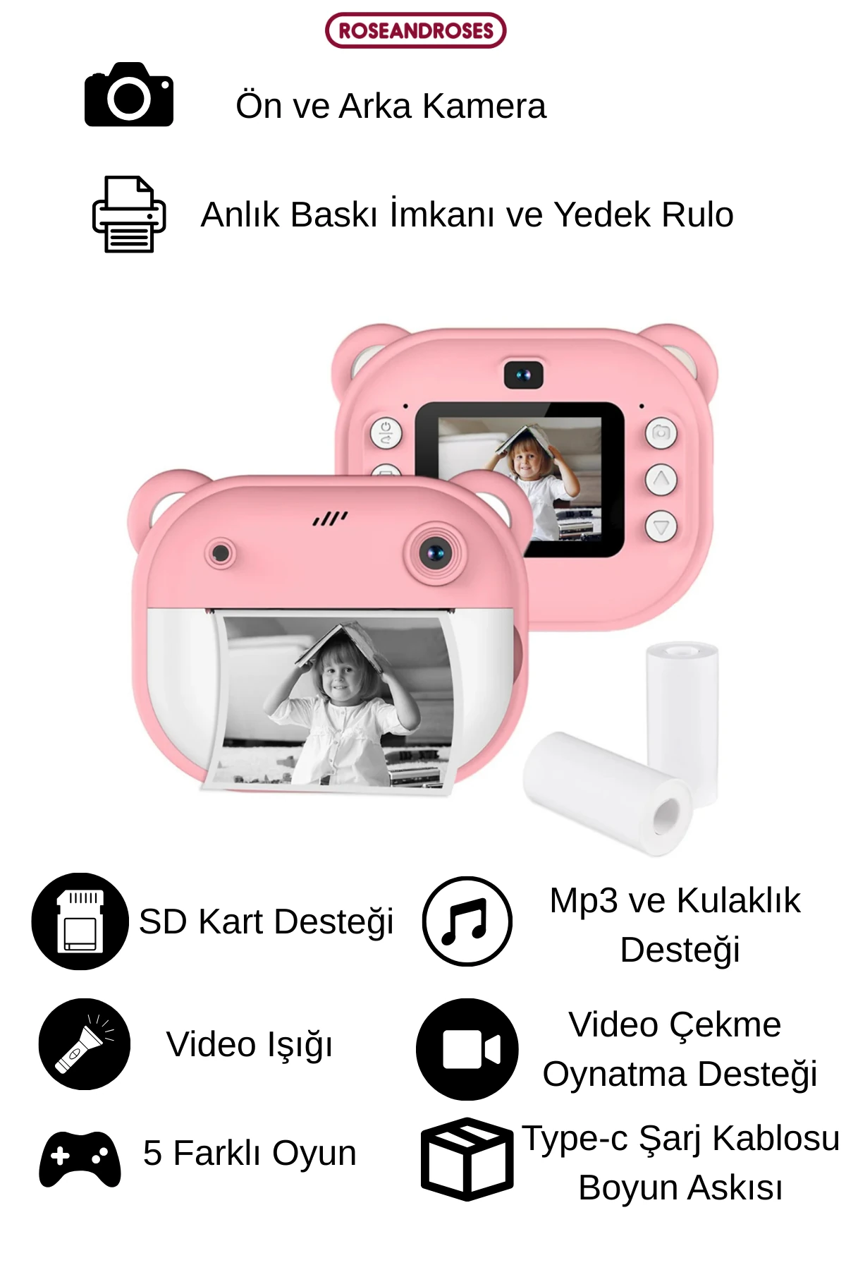 Anlık Çıktı Alabilen Mini Printer Video Foto Kamera 