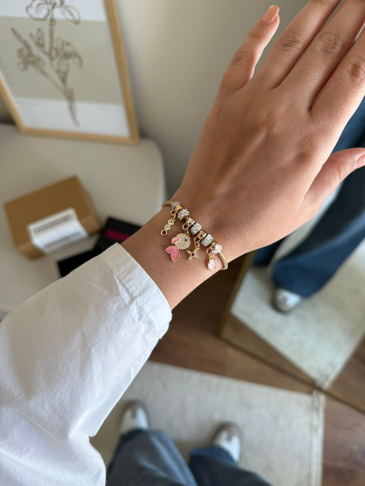 Pembe Balık Charmlı Bileklik Gold