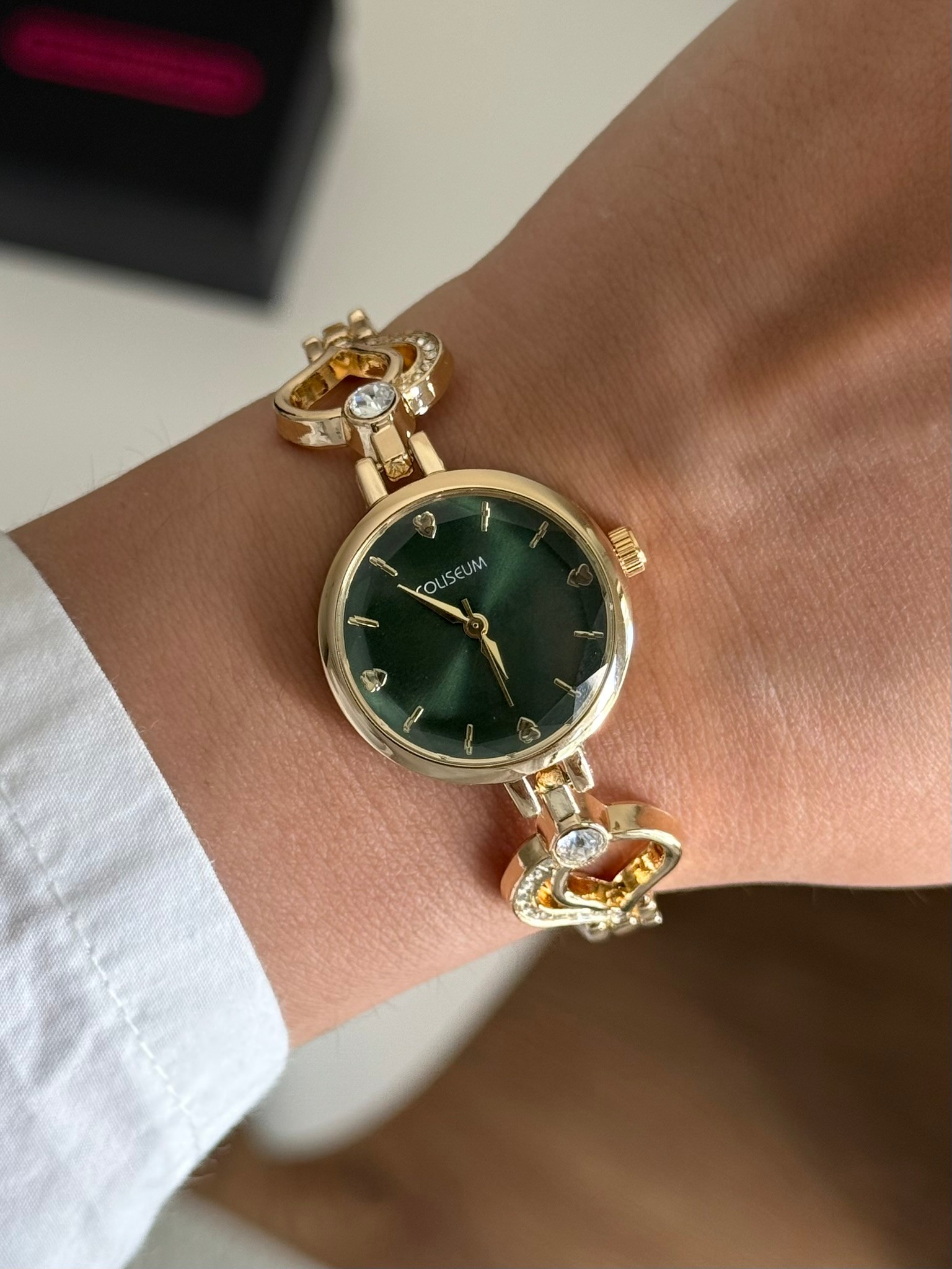 Loven Özel Tasarım Kadran Vintage Kalp Detay Kadın Kol Saati Gold (Yeşil Kadran)