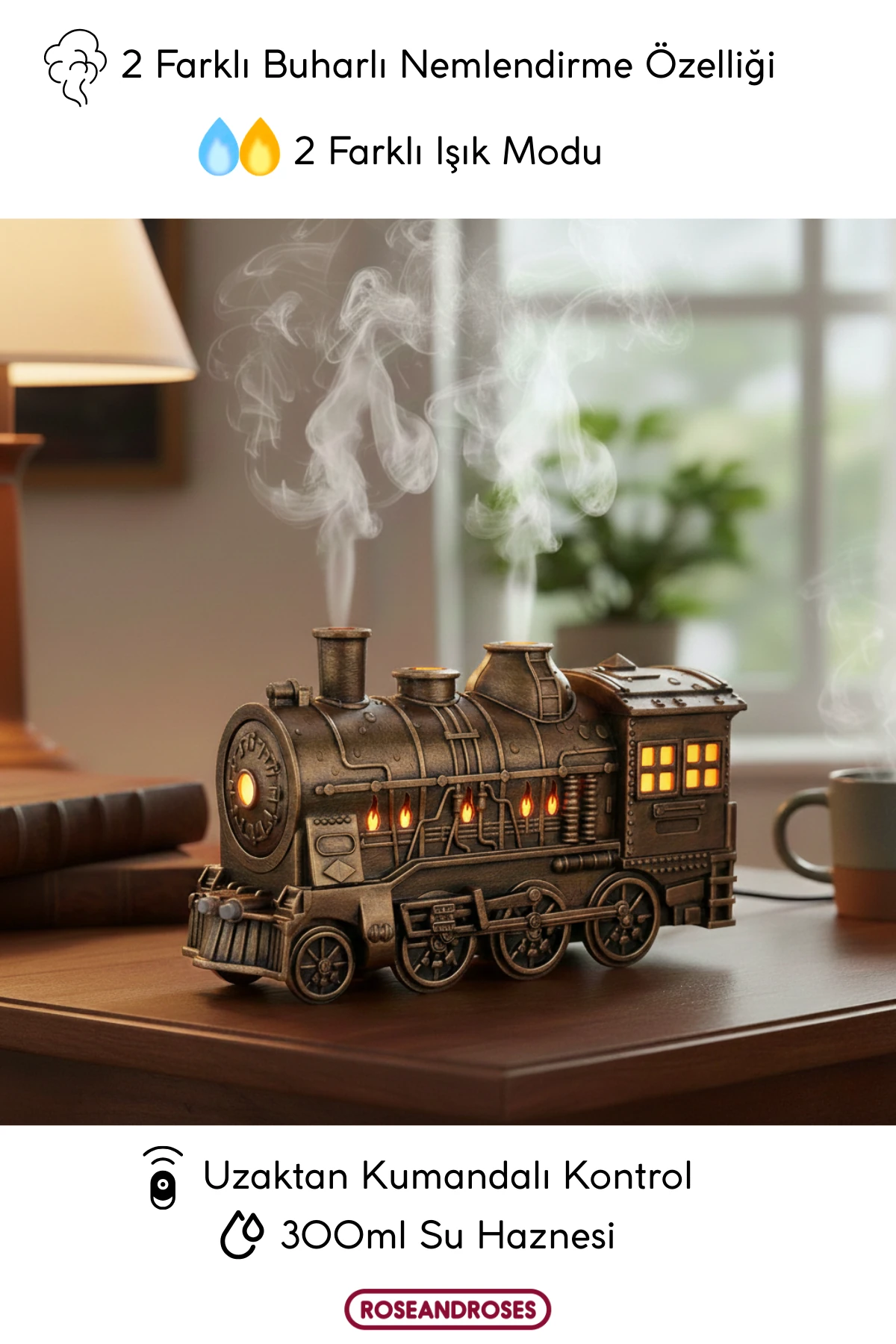 Tren Görünümlü Buharlı Işıklı Hava Nemlendirici - Bronz