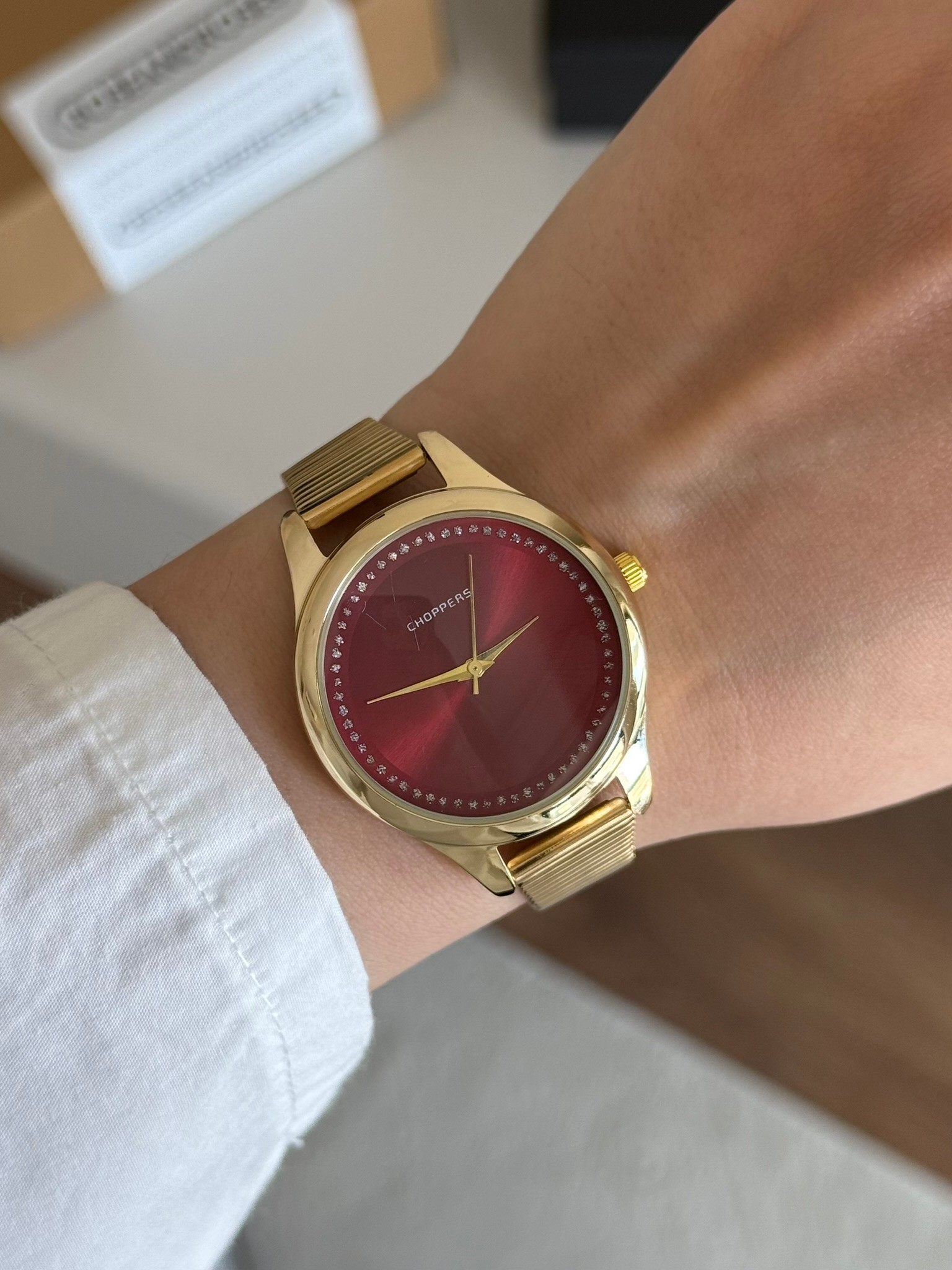 Tessaro Blok Kordon Yuvarlak Kasa Kadın Kol Saati Gold (Bordo Kadran)