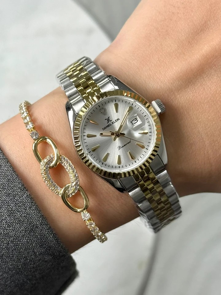 Daniel Klein Diamond Seri Garantili Premium Kadın Kol Saati Gold-Gümüş Renk (Beyaz Kadran) RSDK-110